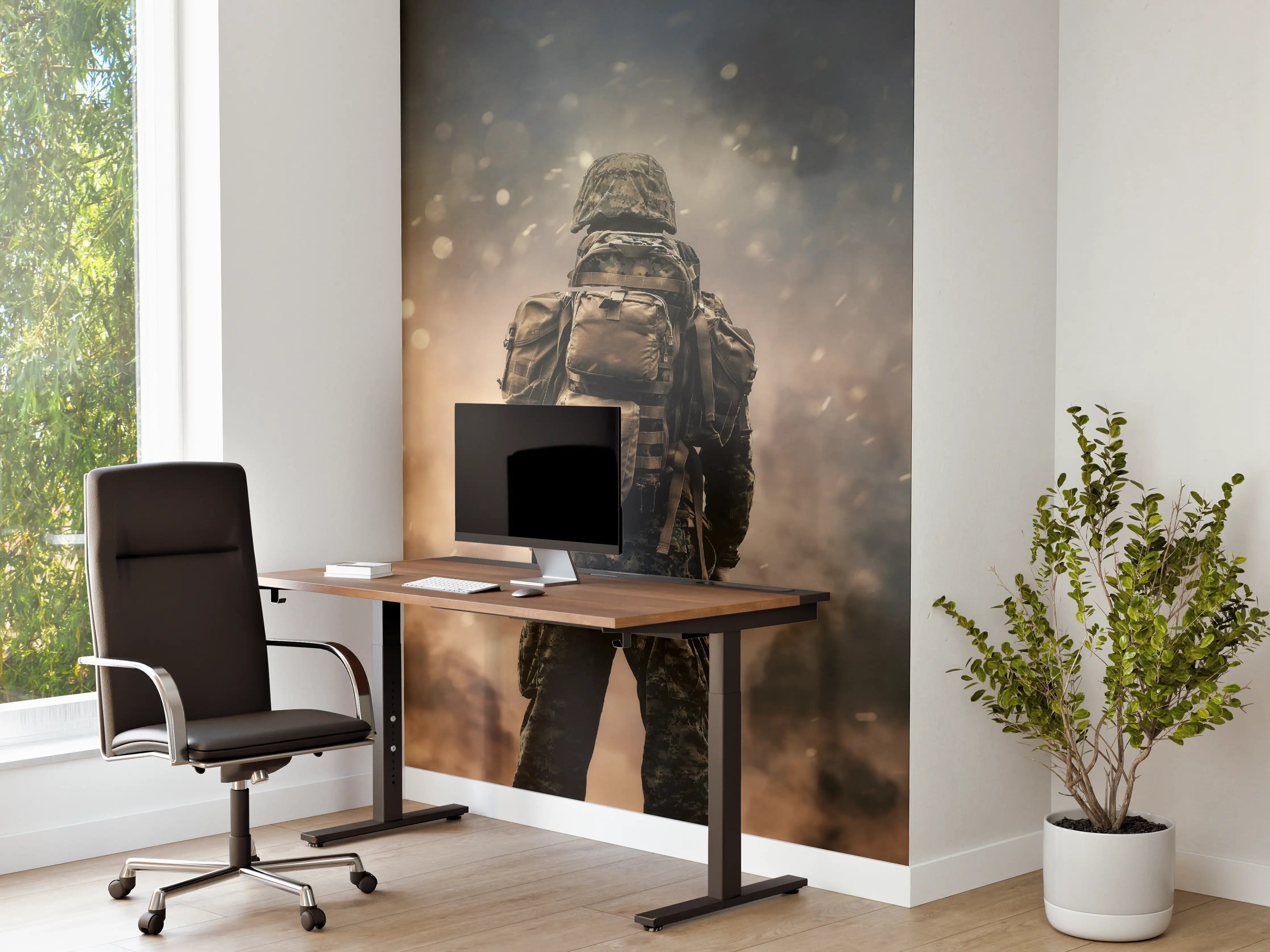 Büro Wandgestaltung - Militärsoldat zwischen Rauch und Staub
