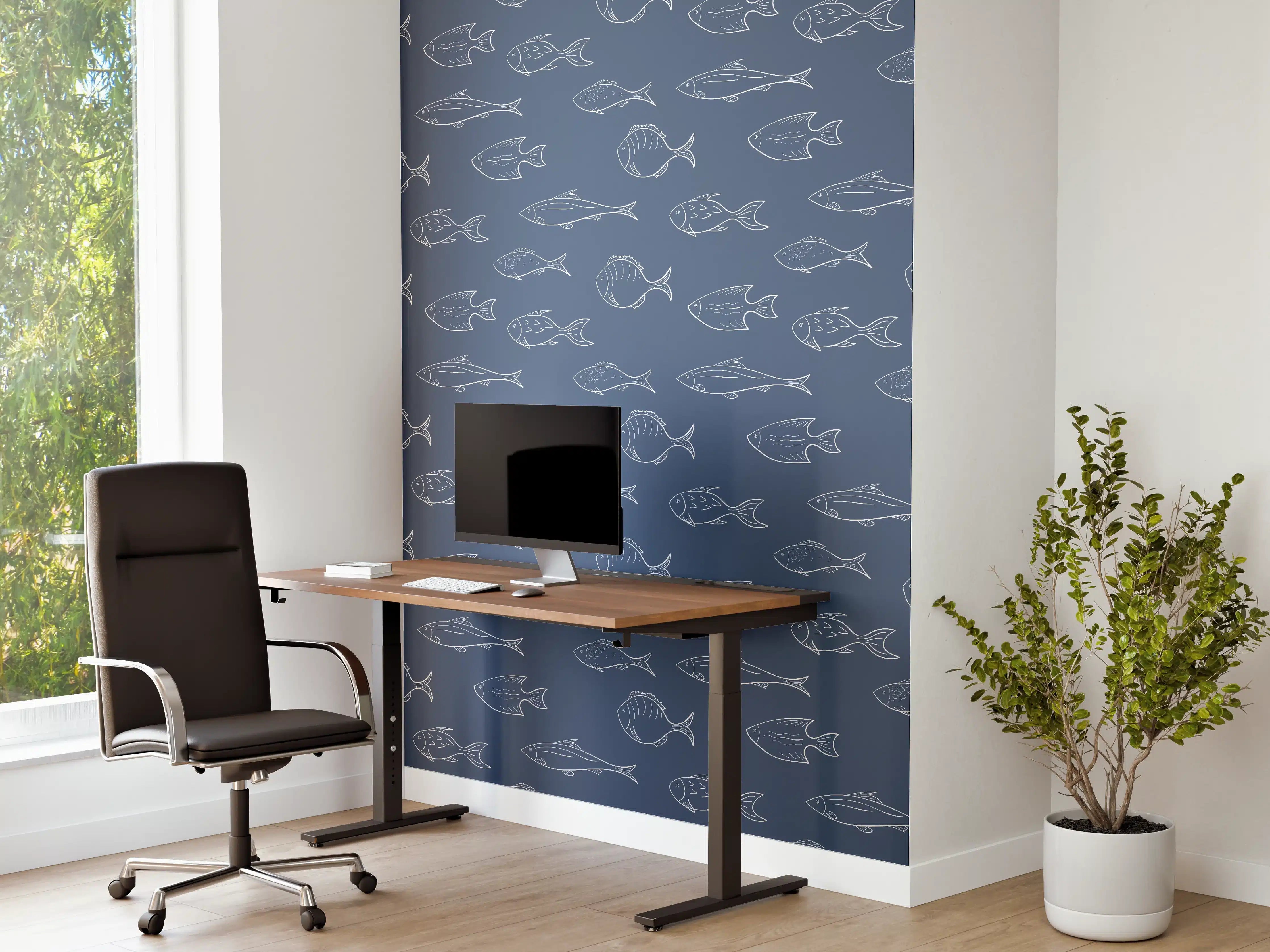 Büro Wandgestaltung - Minimal Fischmuster Blau