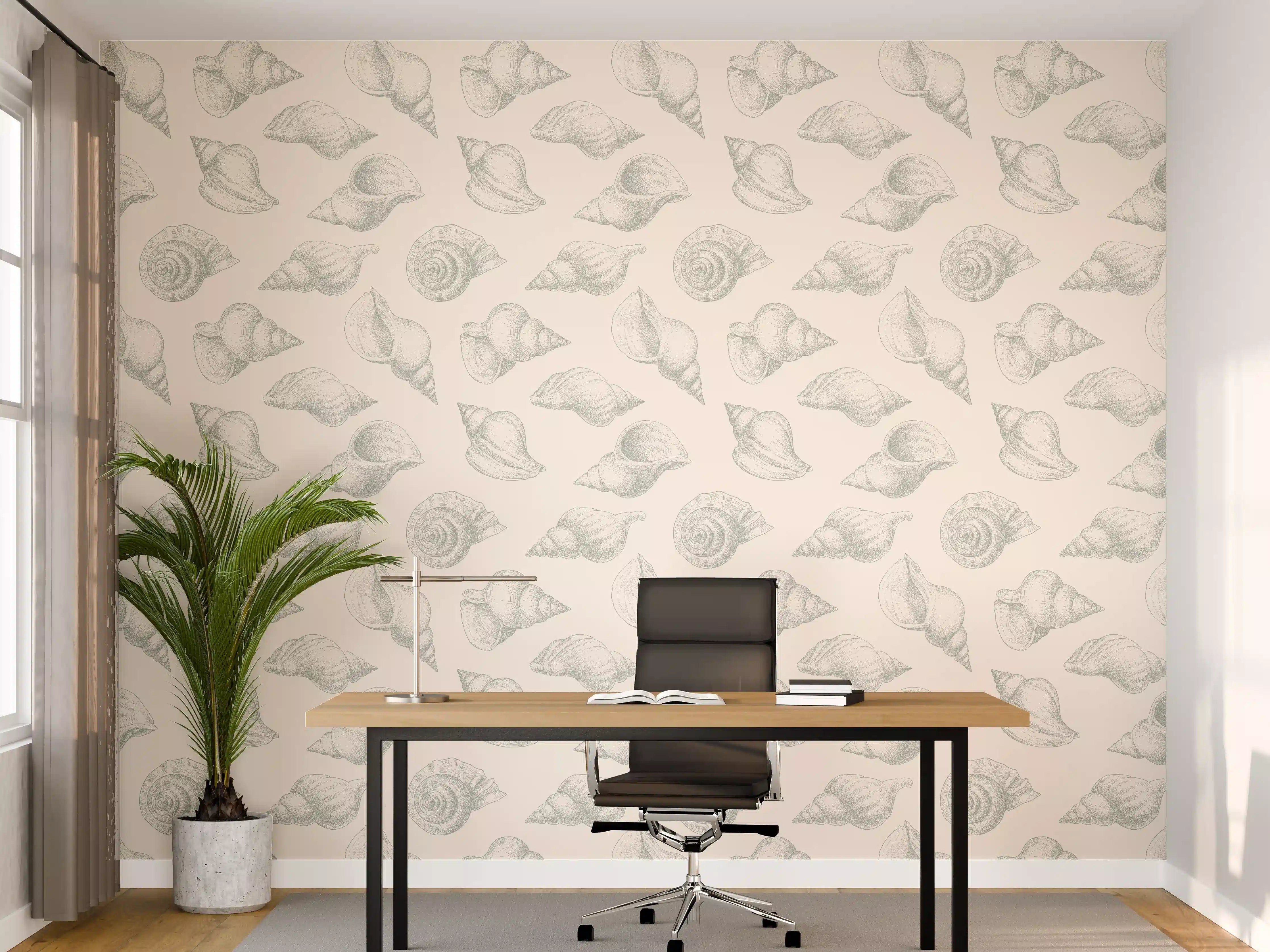 Büro Wandgestaltung - Minimal Muschelmuster Beige-Grau
