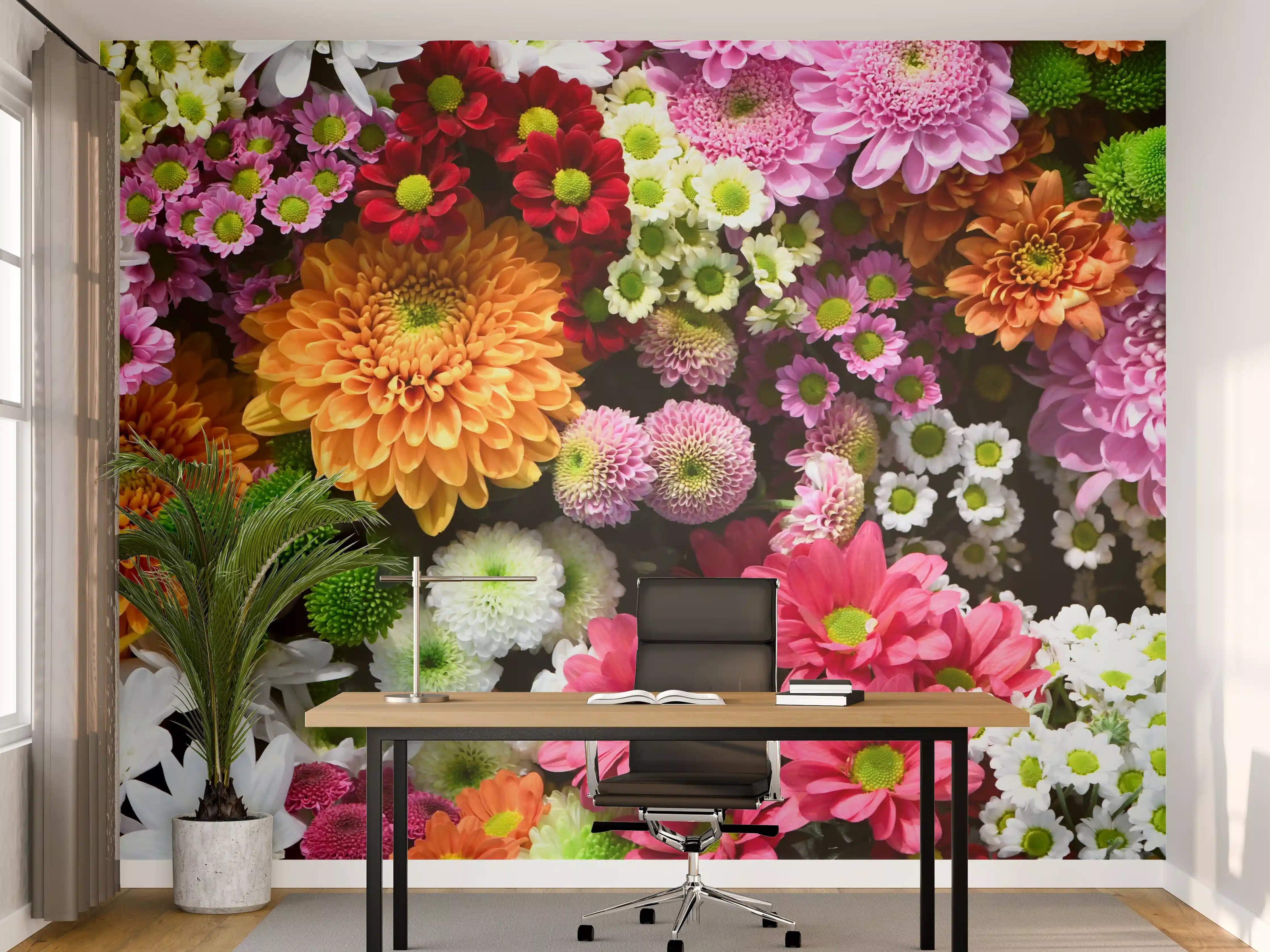 Büro Wandgestaltung - Mix aus bunten Frühlingsblumen