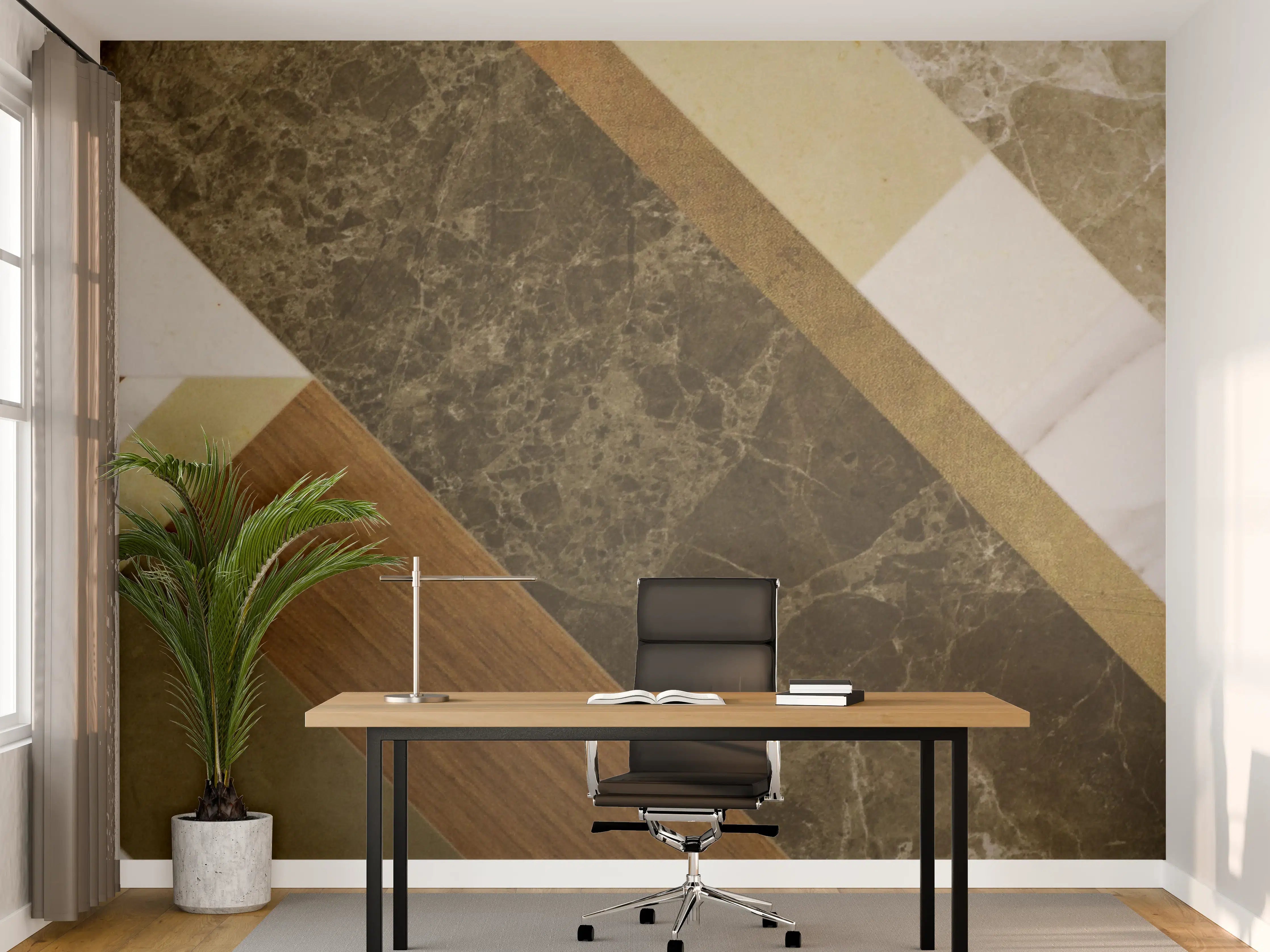Büro Wandgestaltung - Moderne Betonoptik mit warmen Holzelementen