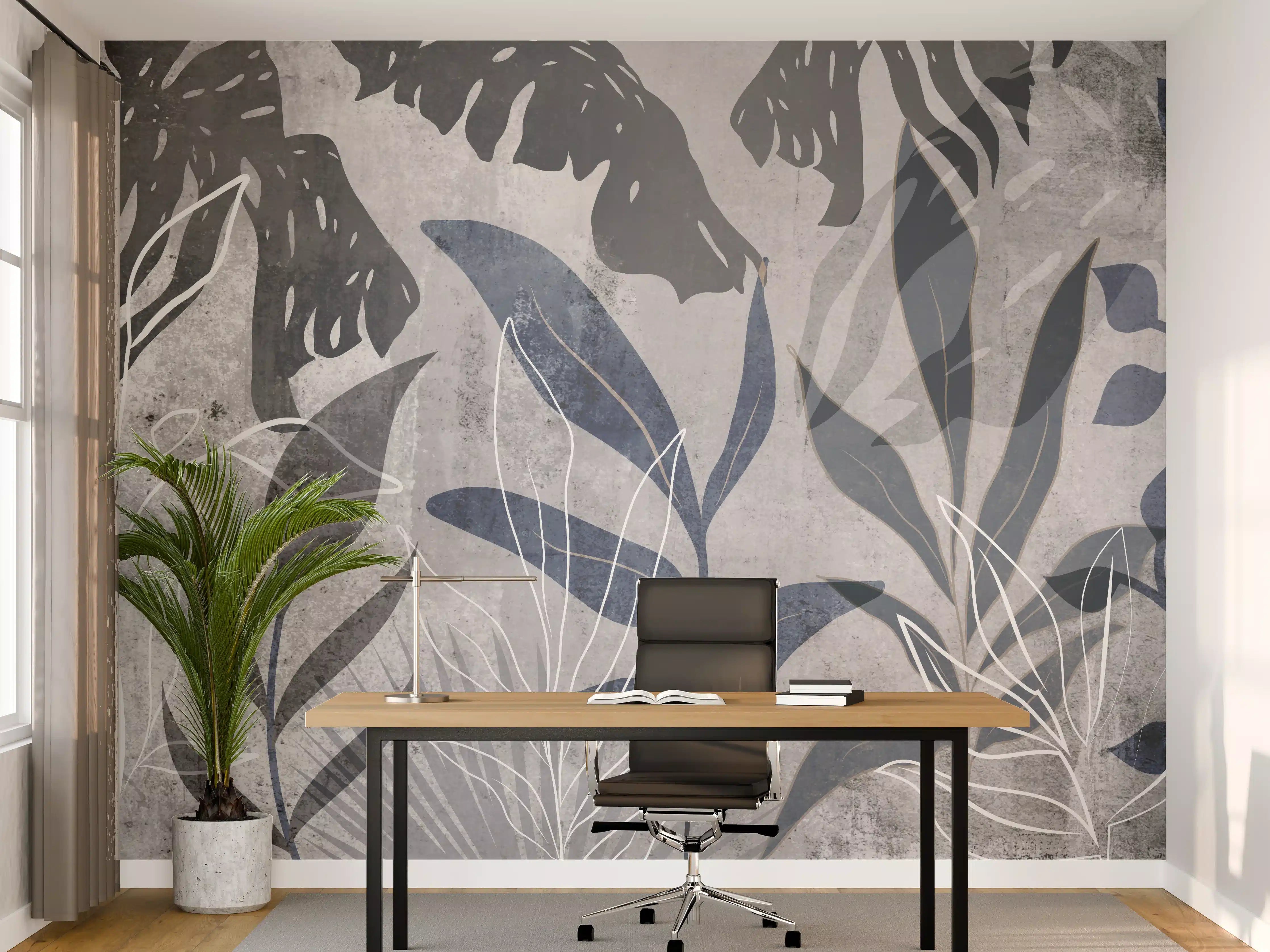 Büro Wandgestaltung - Moderne Botanik Grau-Weiß