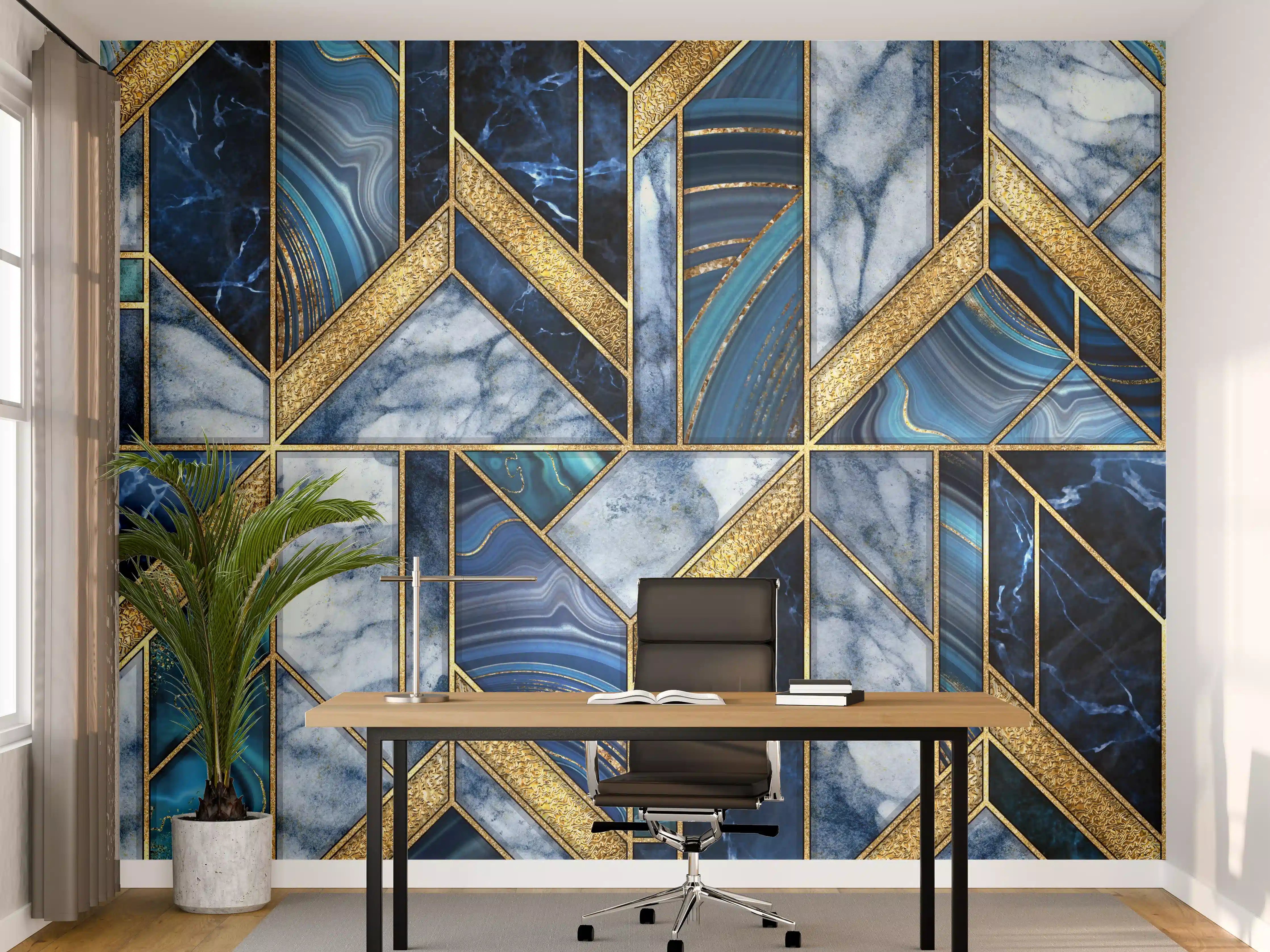 Büro Wandgestaltung - Modernes Blau-Gold Mosaik