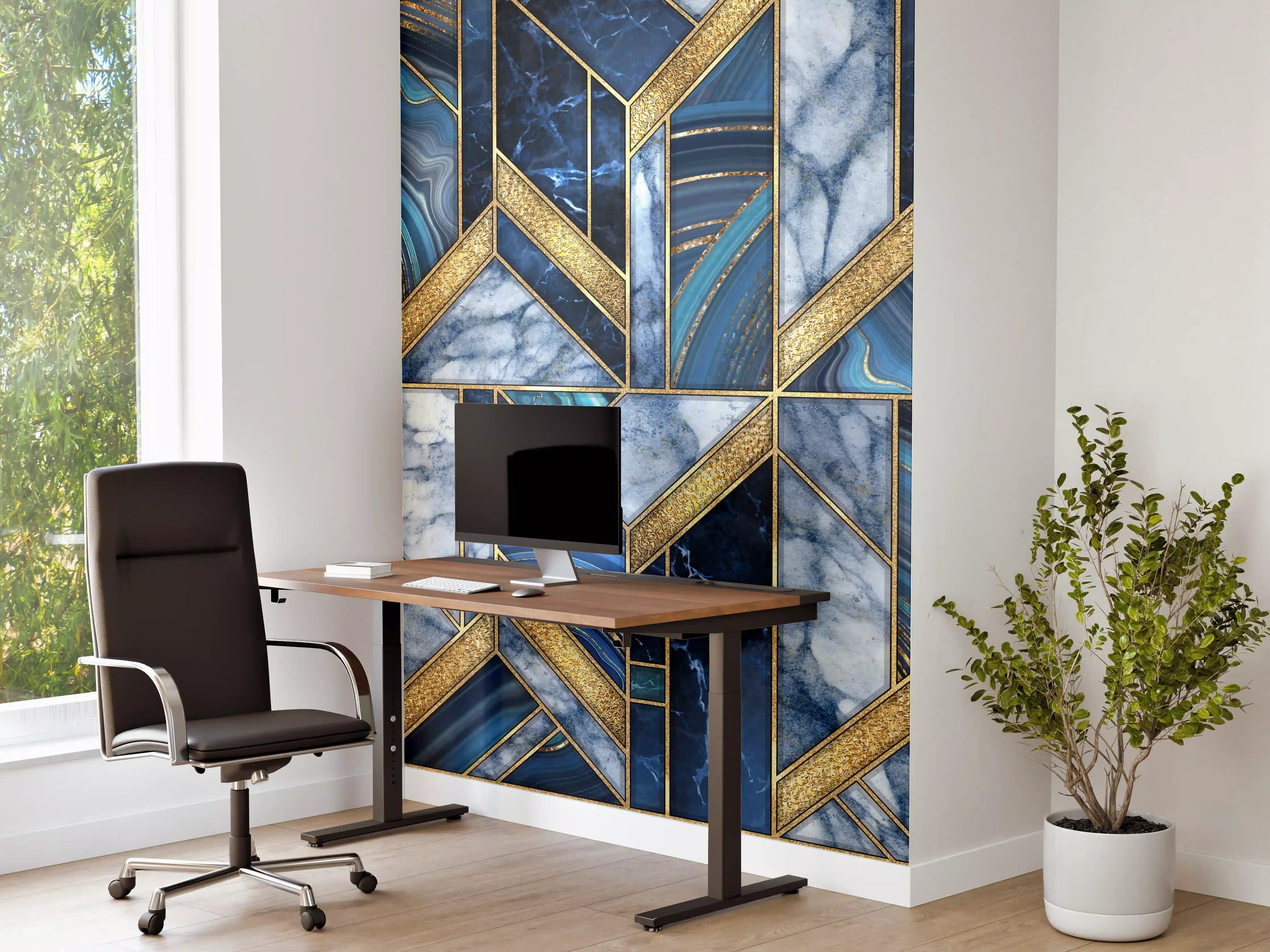 Büro Wandgestaltung - Modernes Blau-Gold Mosaik