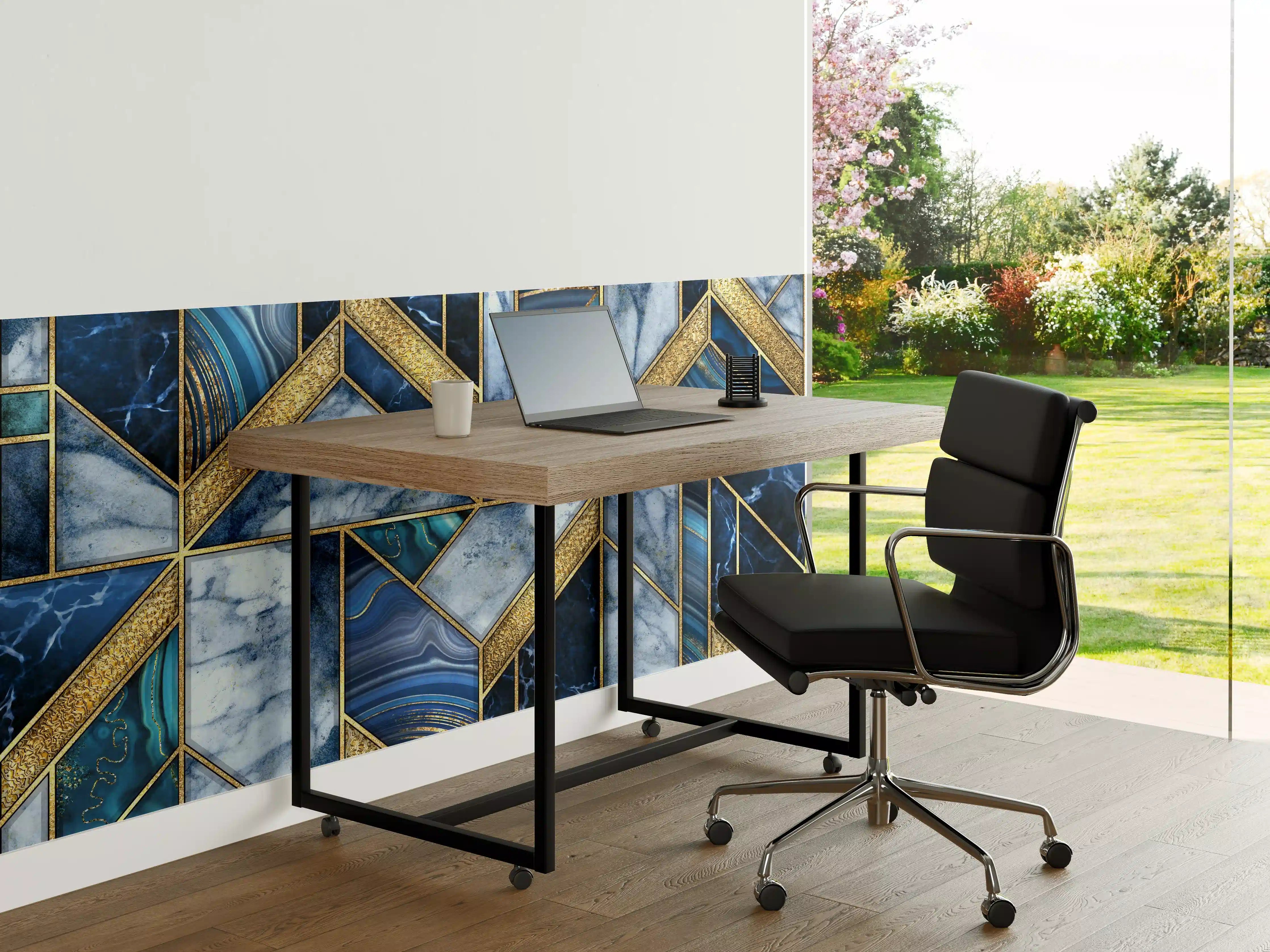 Büro Wandgestaltung - Modernes Blau-Gold Mosaik