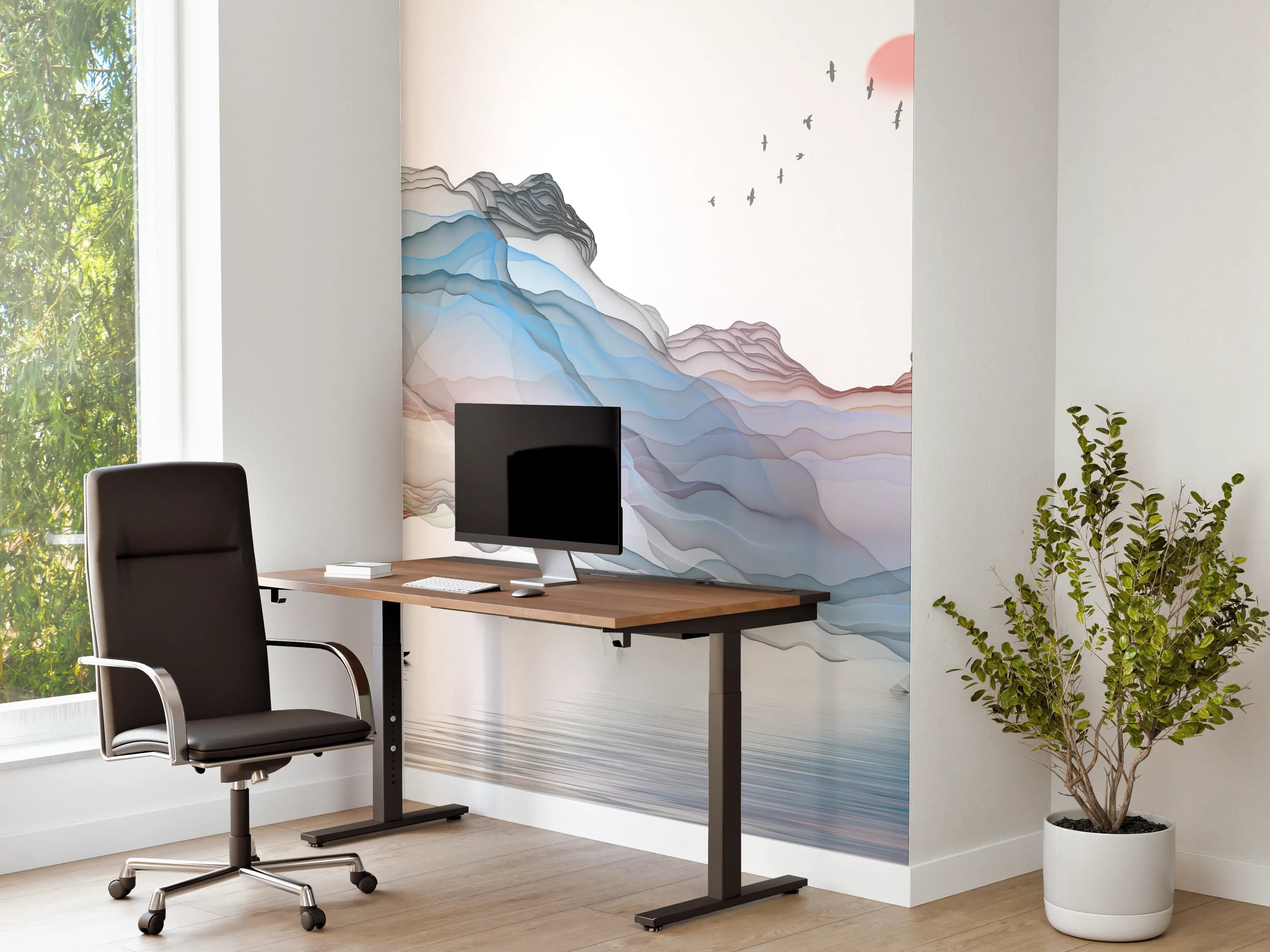 Büro Wandgestaltung - Modernes Wasserfarben Gemälde Boot Vögel See