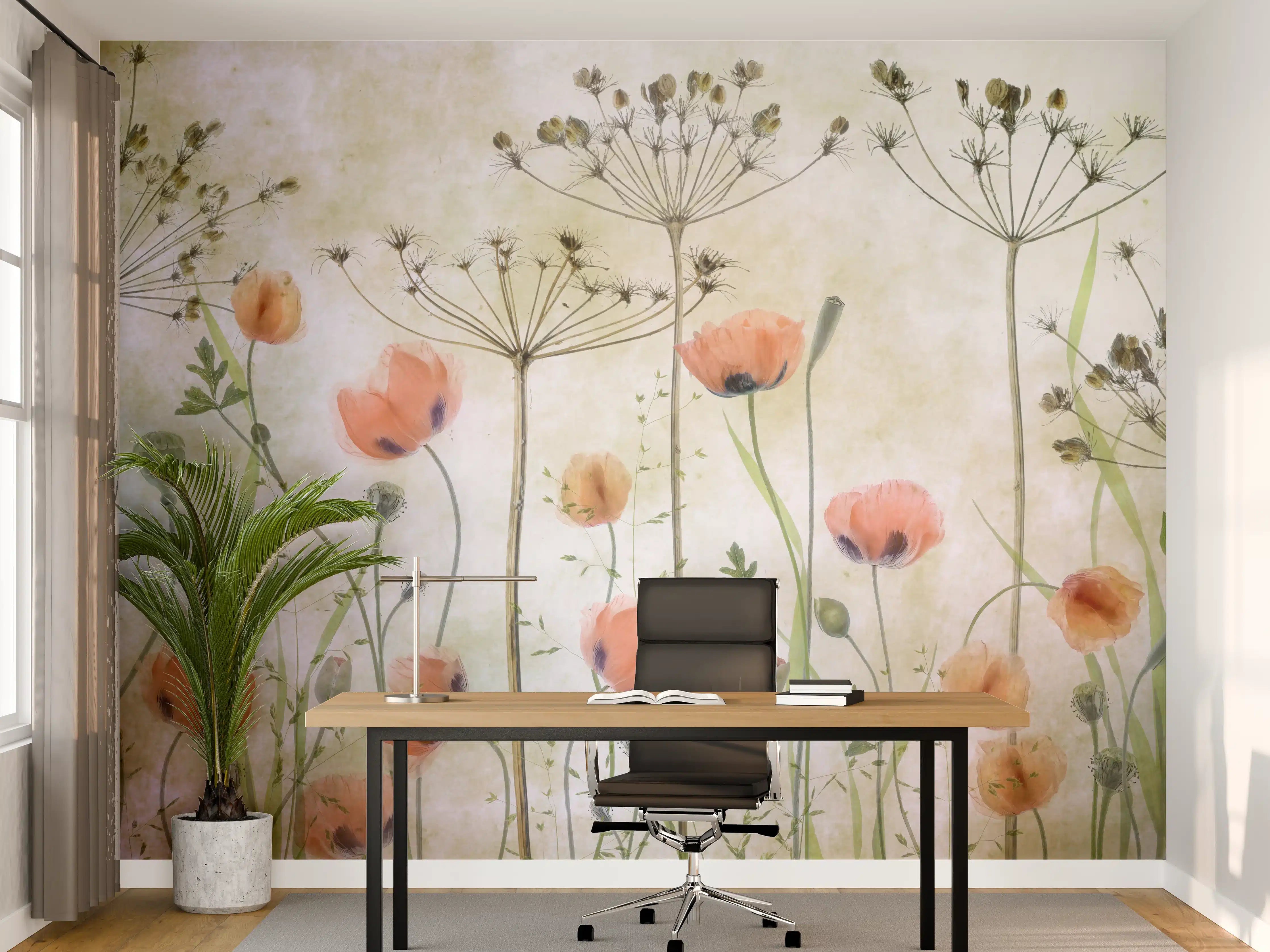 Büro Wandgestaltung - Mohnblumen - Florale Zeichnung