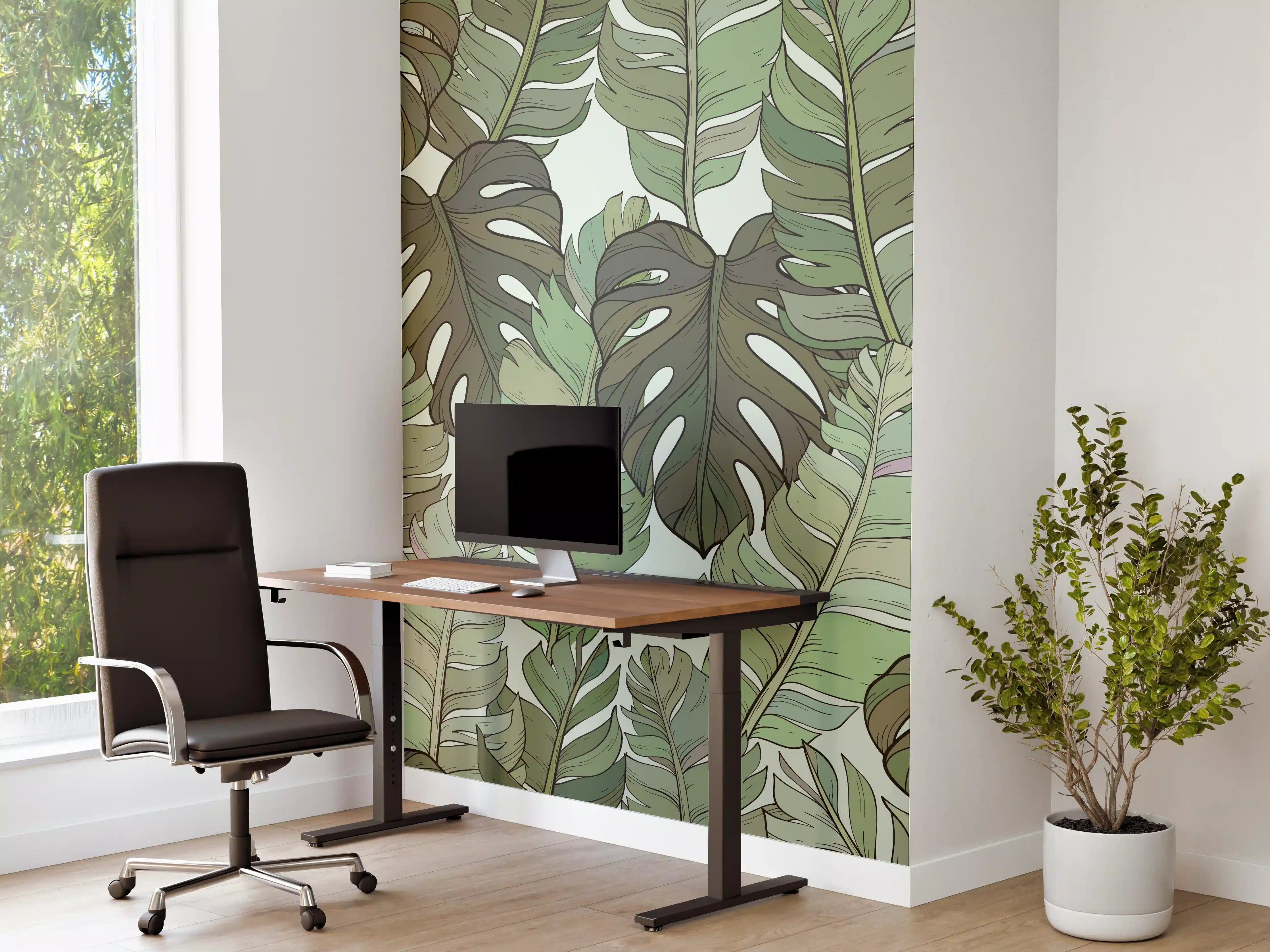 Büro Wandgestaltung - Monstera-Blätter – Tropische Eleganz