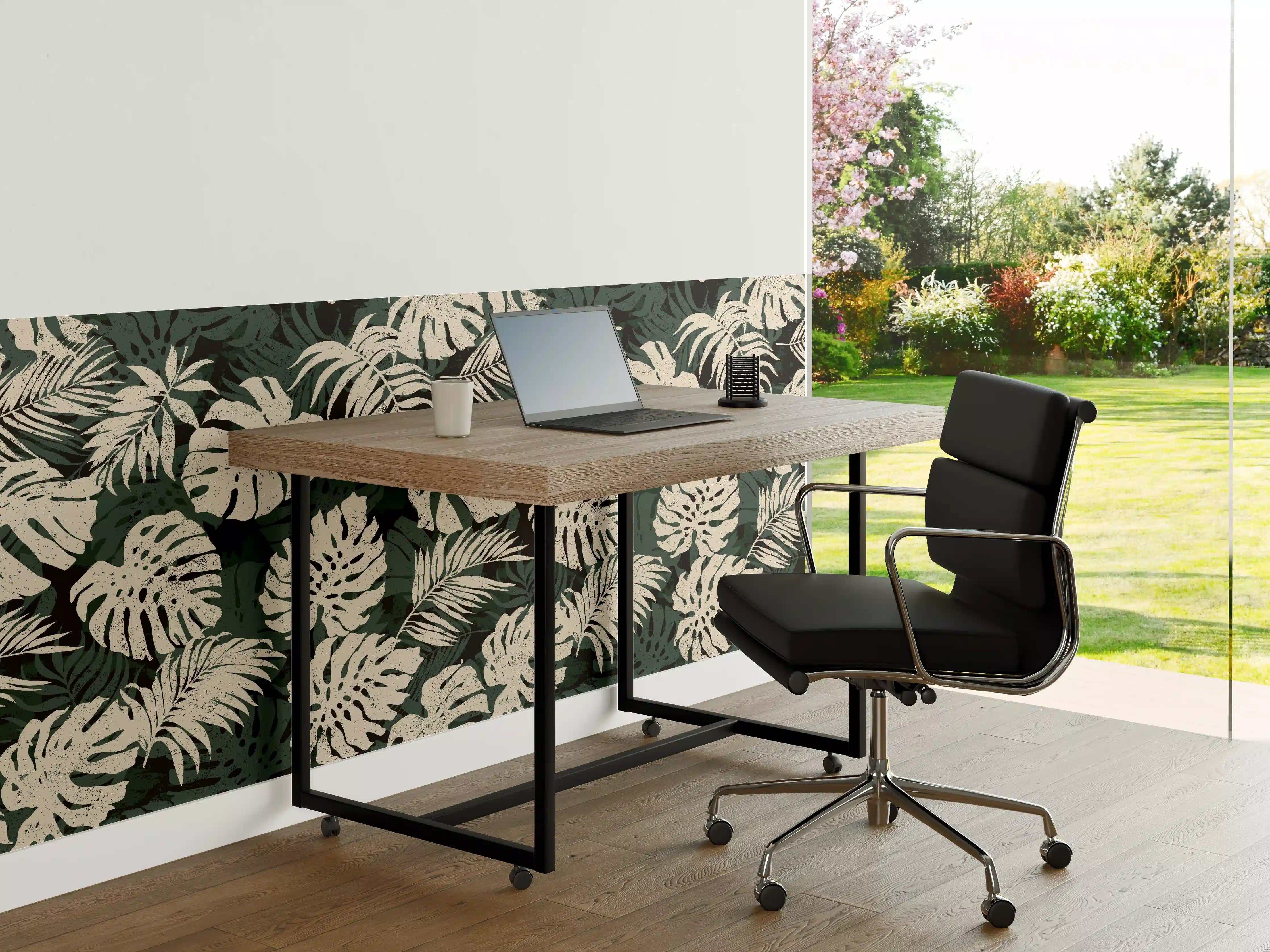 Büro Wandgestaltung - Monstera Blattmuster Grün-Beige