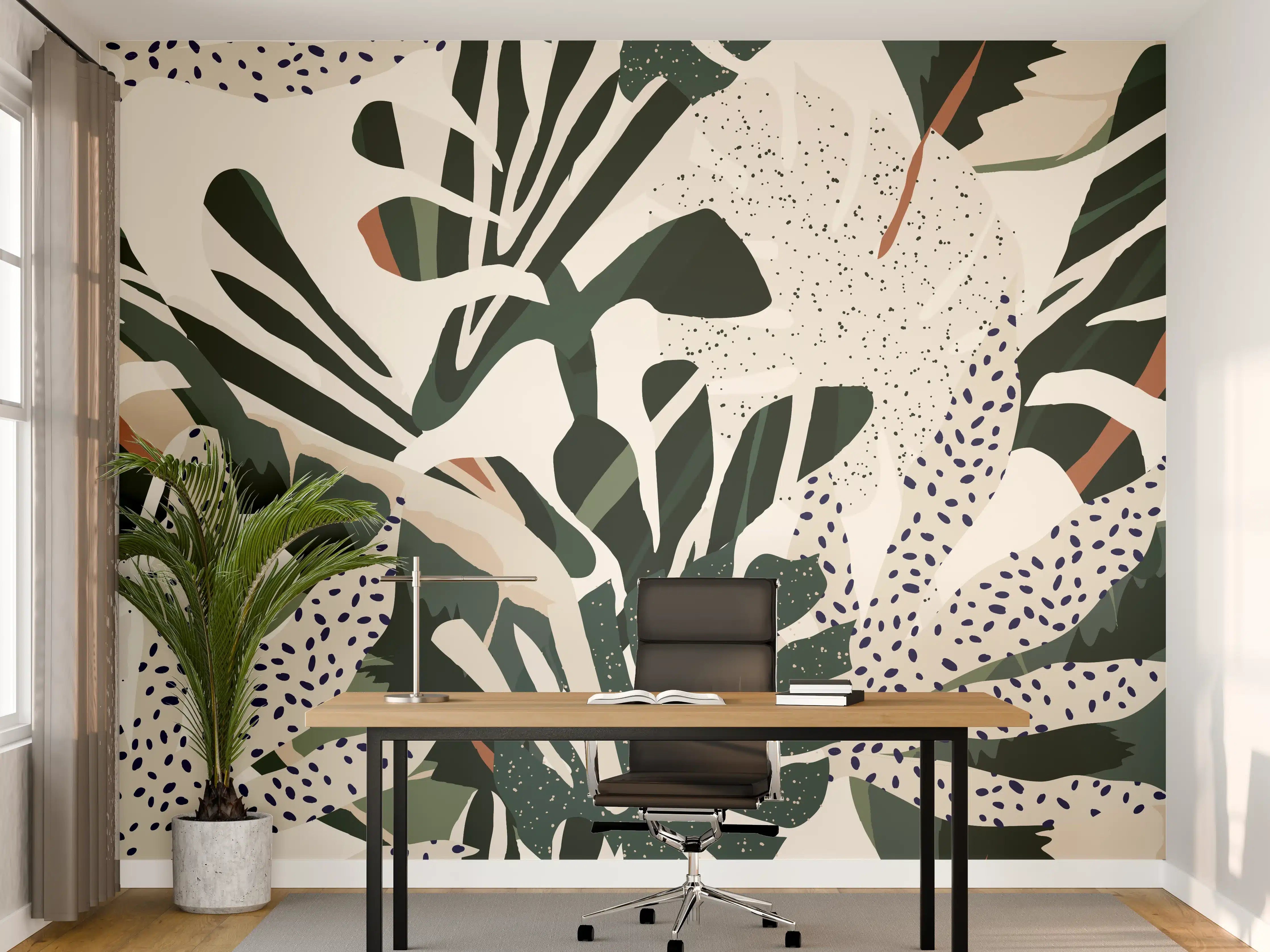 Büro Wandgestaltung - Monstera Tropic Grün-Beige