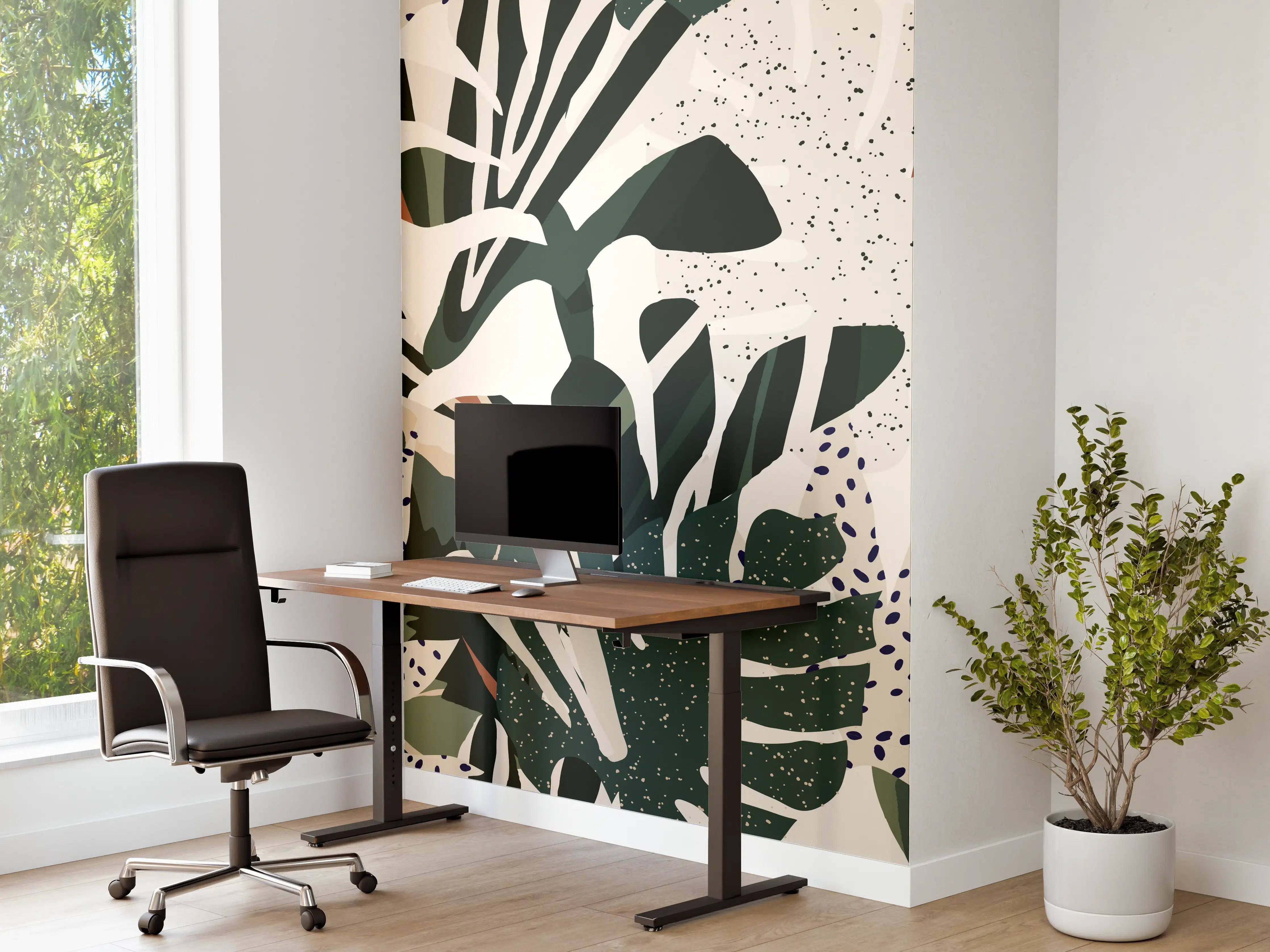 Büro Wandgestaltung - Monstera Tropic Grün-Beige
