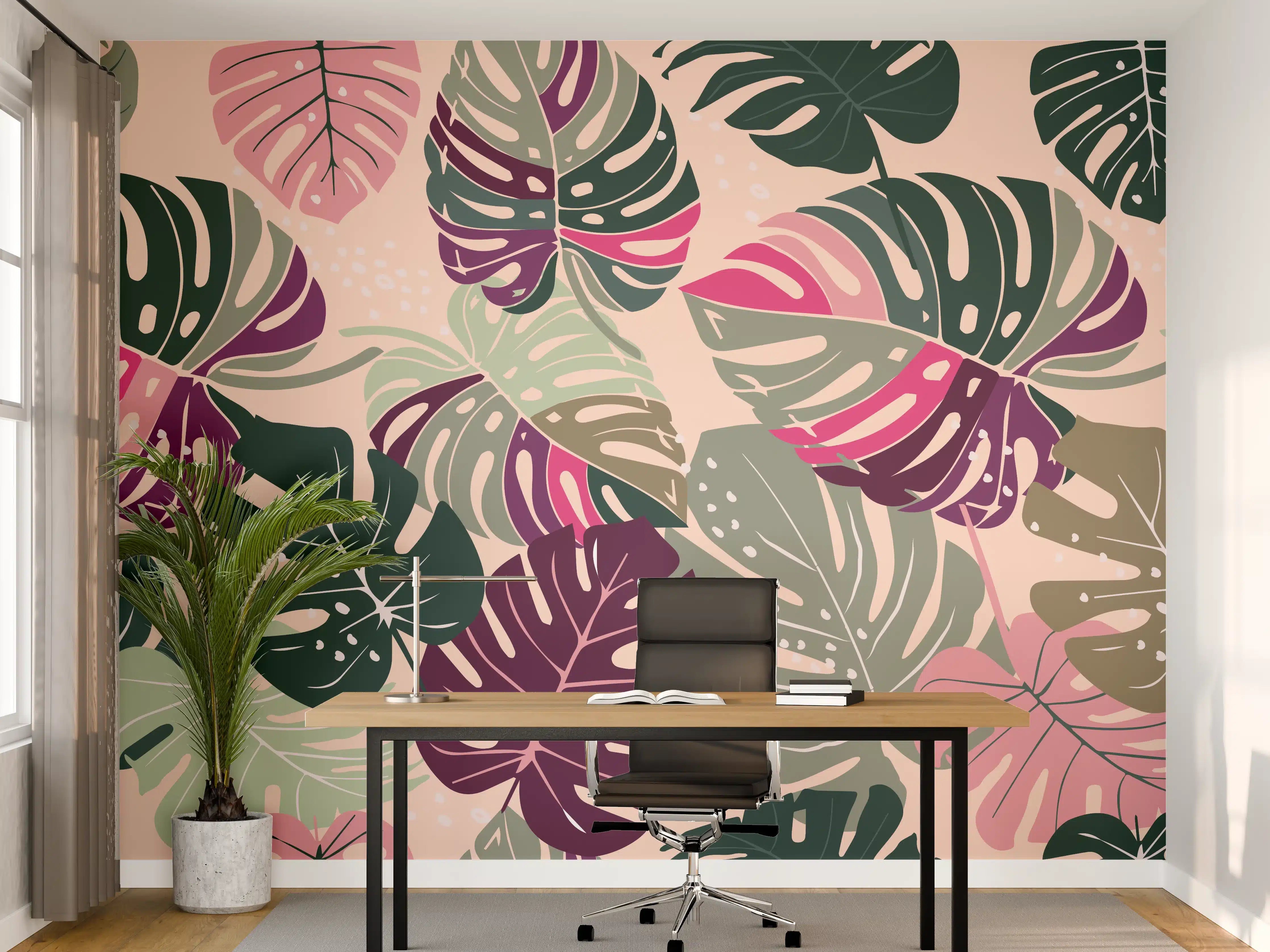 Büro Wandgestaltung - Monstera Tropic Rosa-Grün