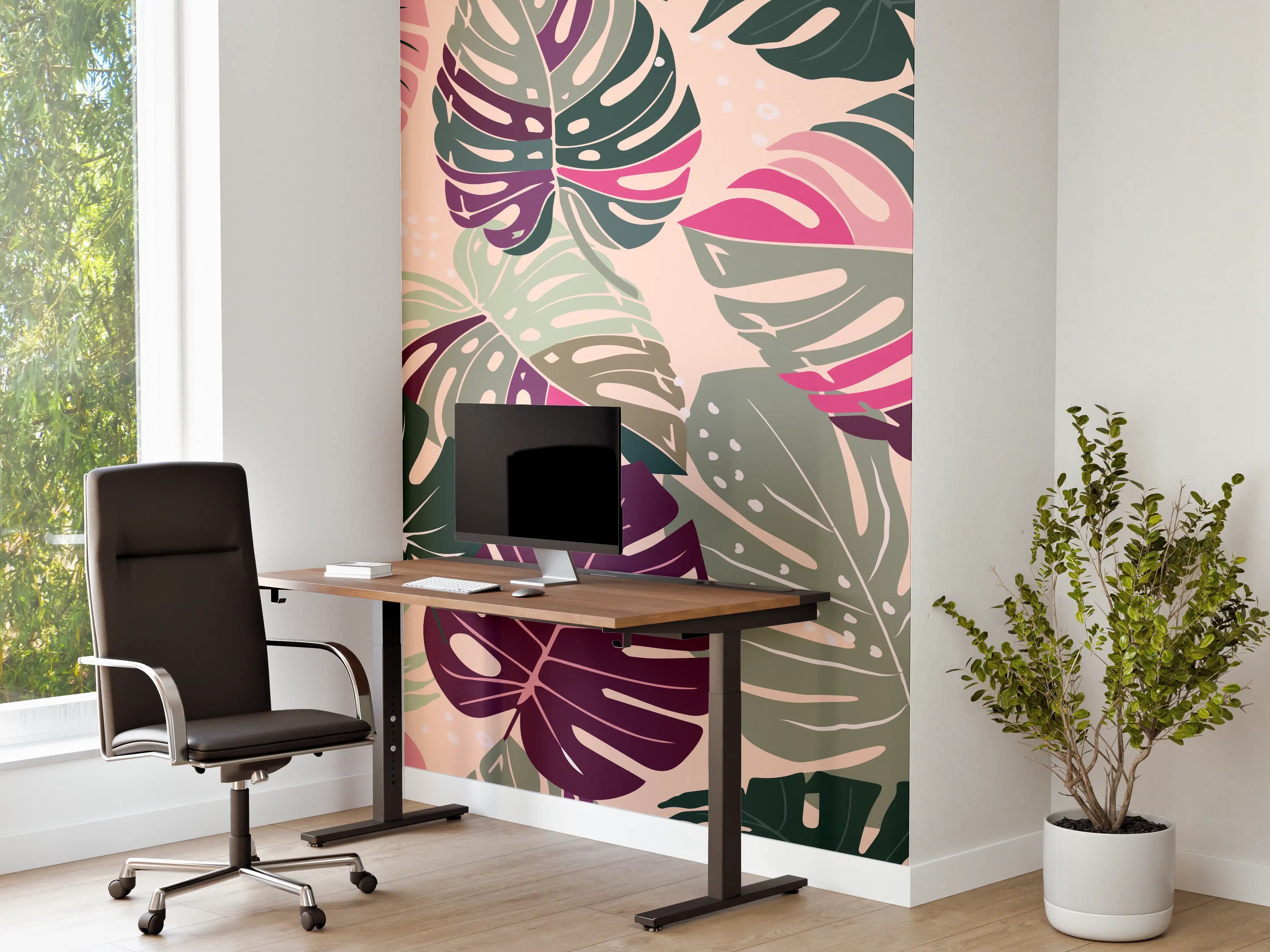 Büro Wandgestaltung - Monstera Tropic Rosa-Grün