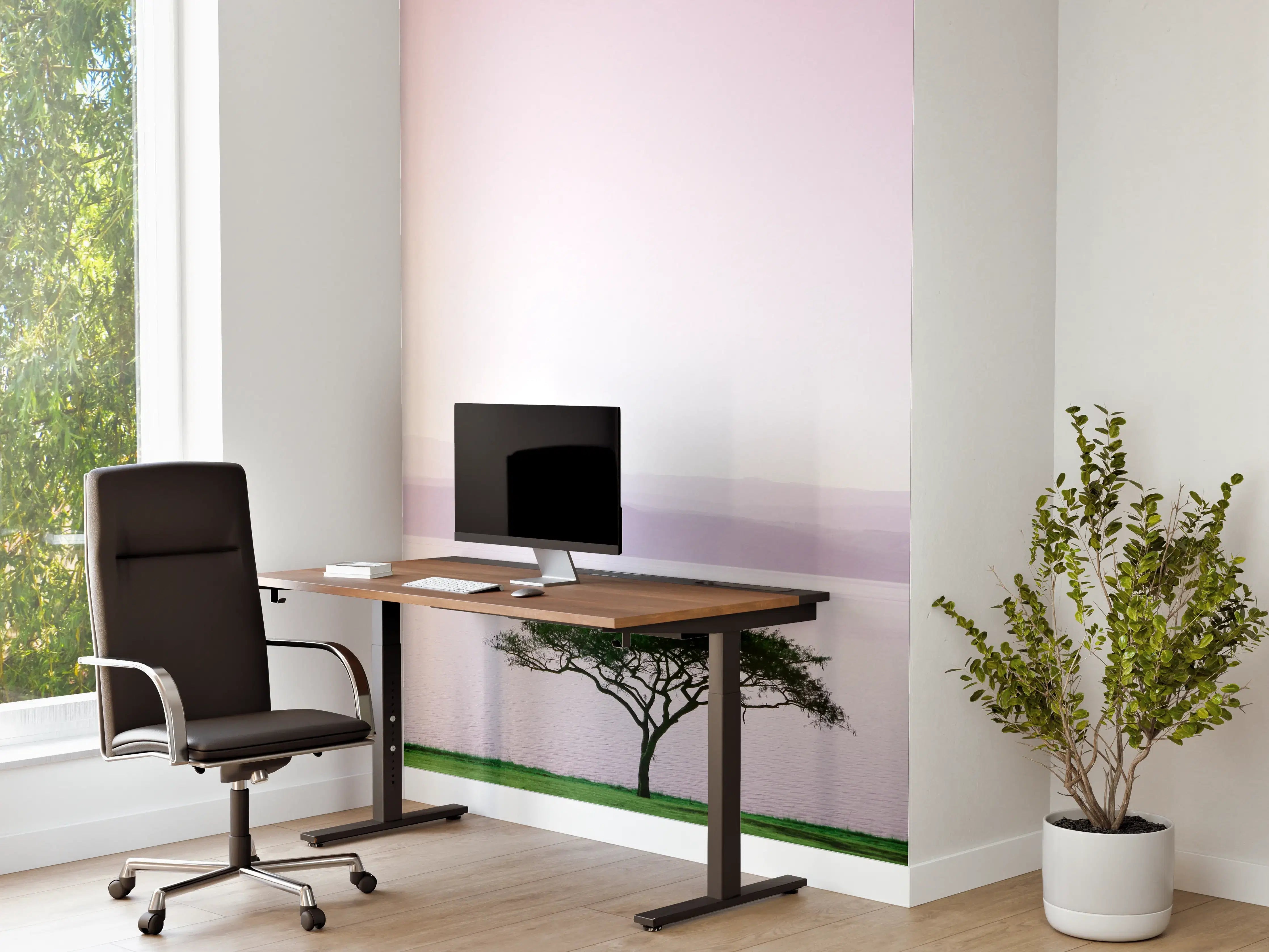Büro Wandgestaltung - Morgendämmerung mit Baum und Meer