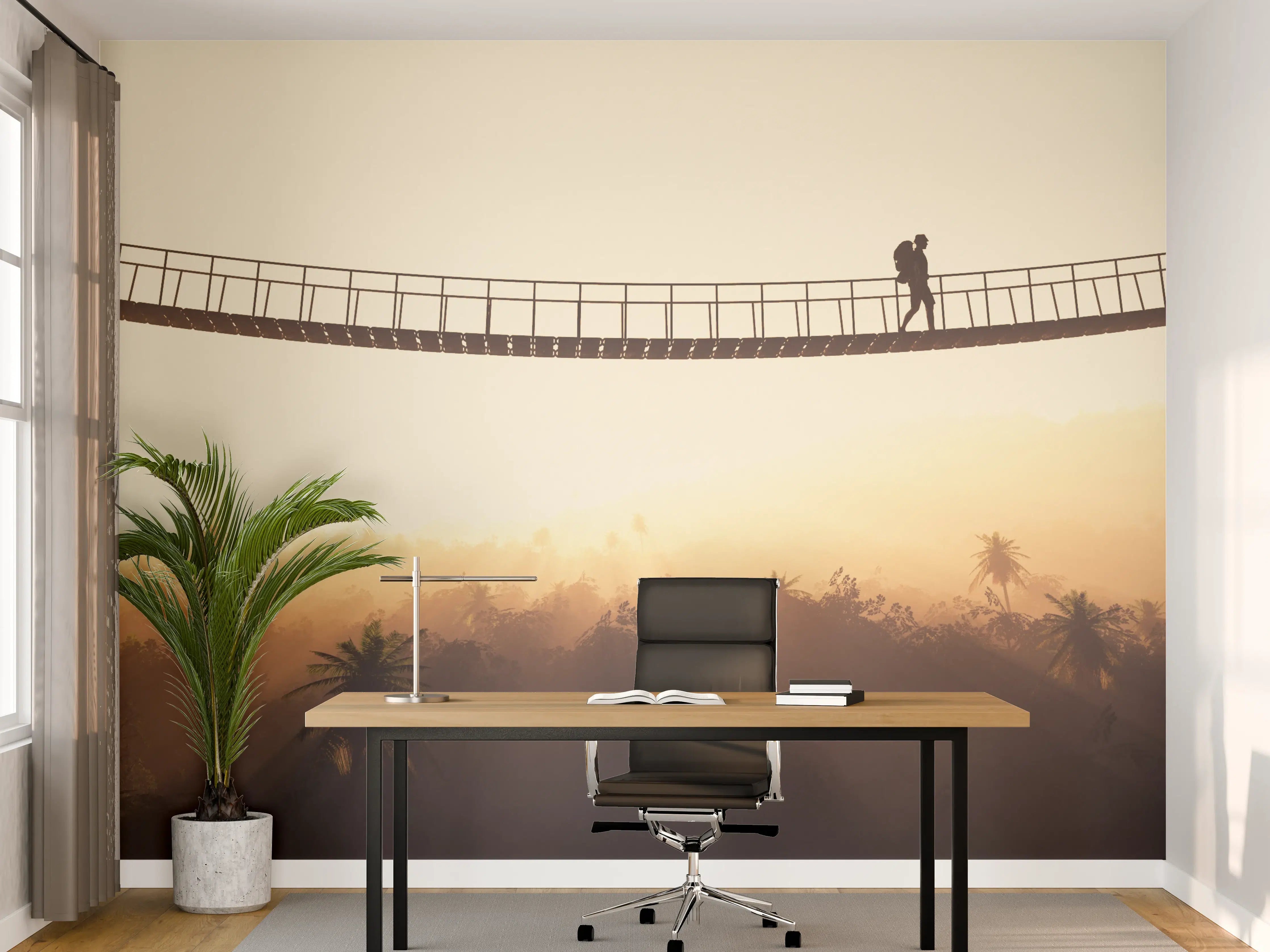 Büro Wandgestaltung - Morgendämmerung über Grau-Brücke