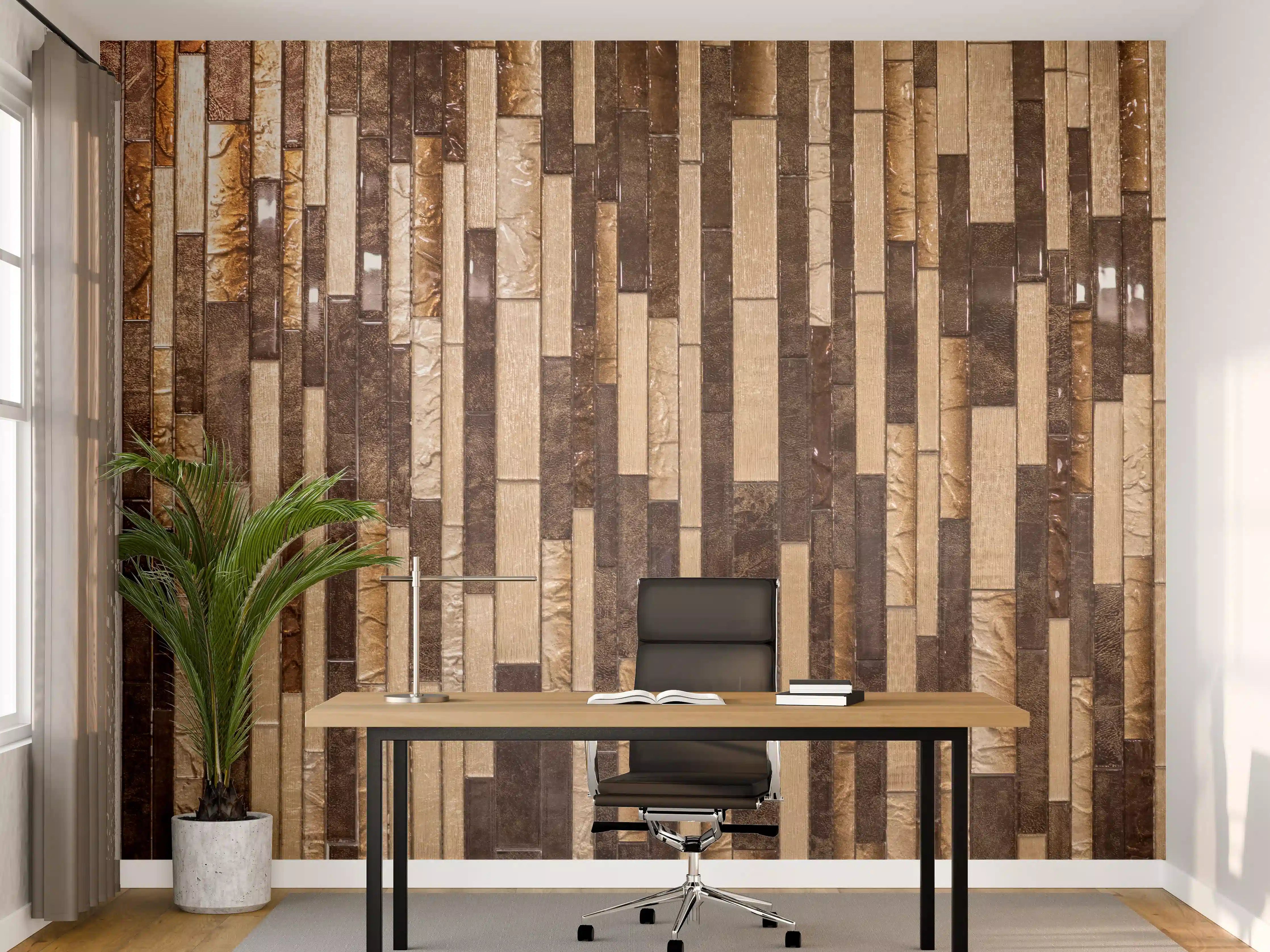 Büro Wandgestaltung - Mosaik Holzoptik Braun Beige