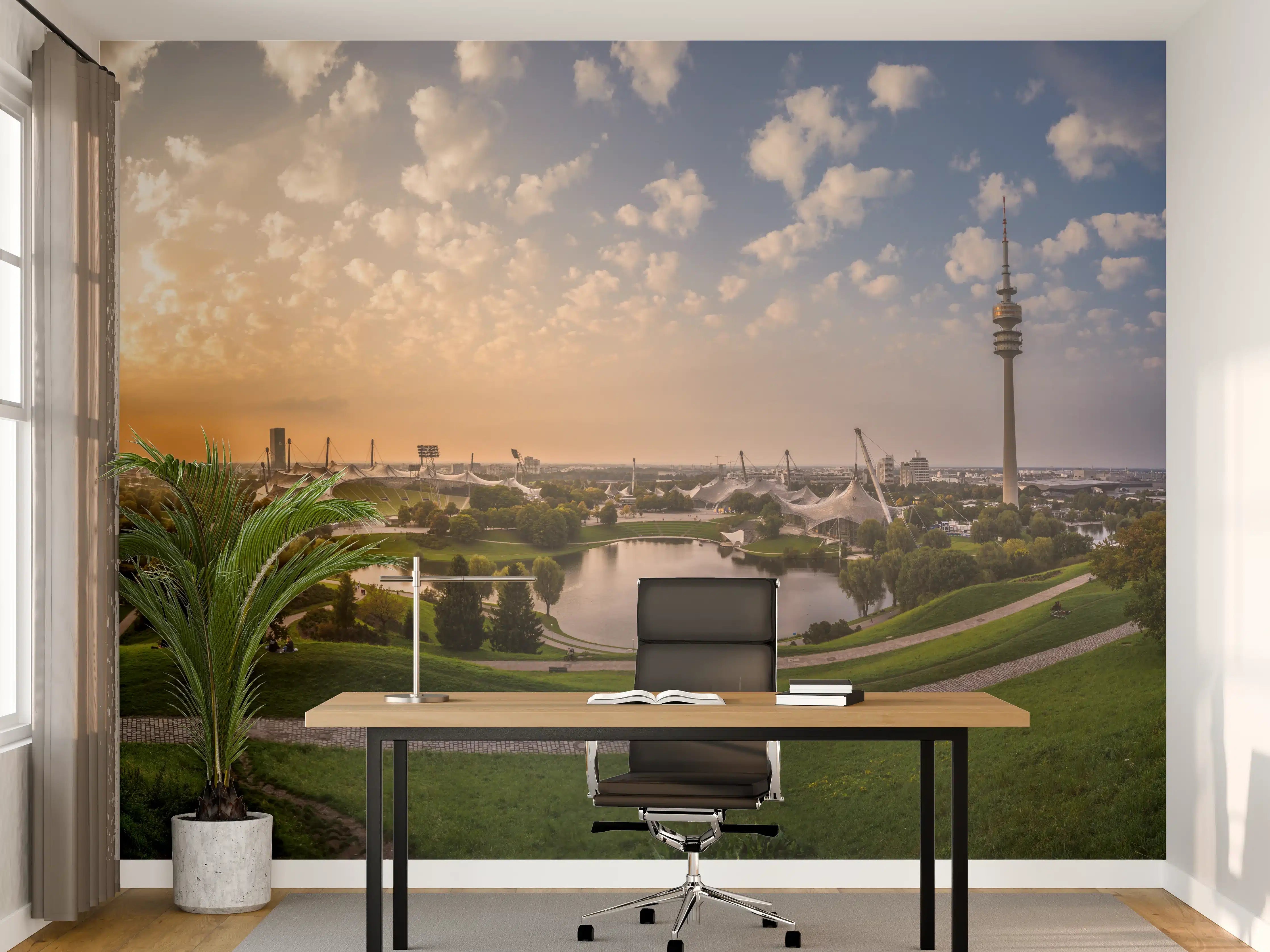 Büro Wandgestaltung - München Olympiaberg mit Sonnenuntergang