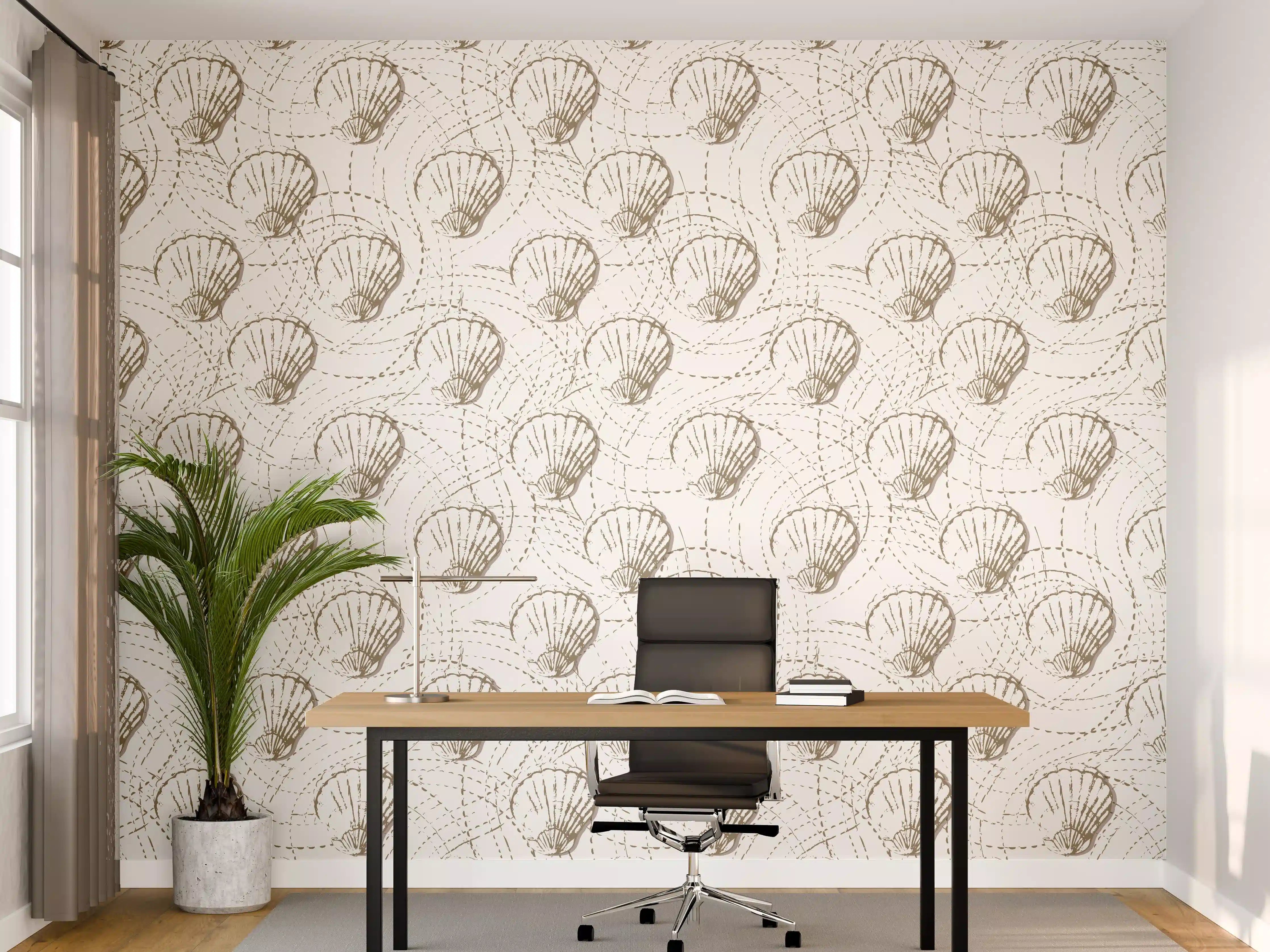 Büro Wandgestaltung - Muschel-Muster Weiß-Beige