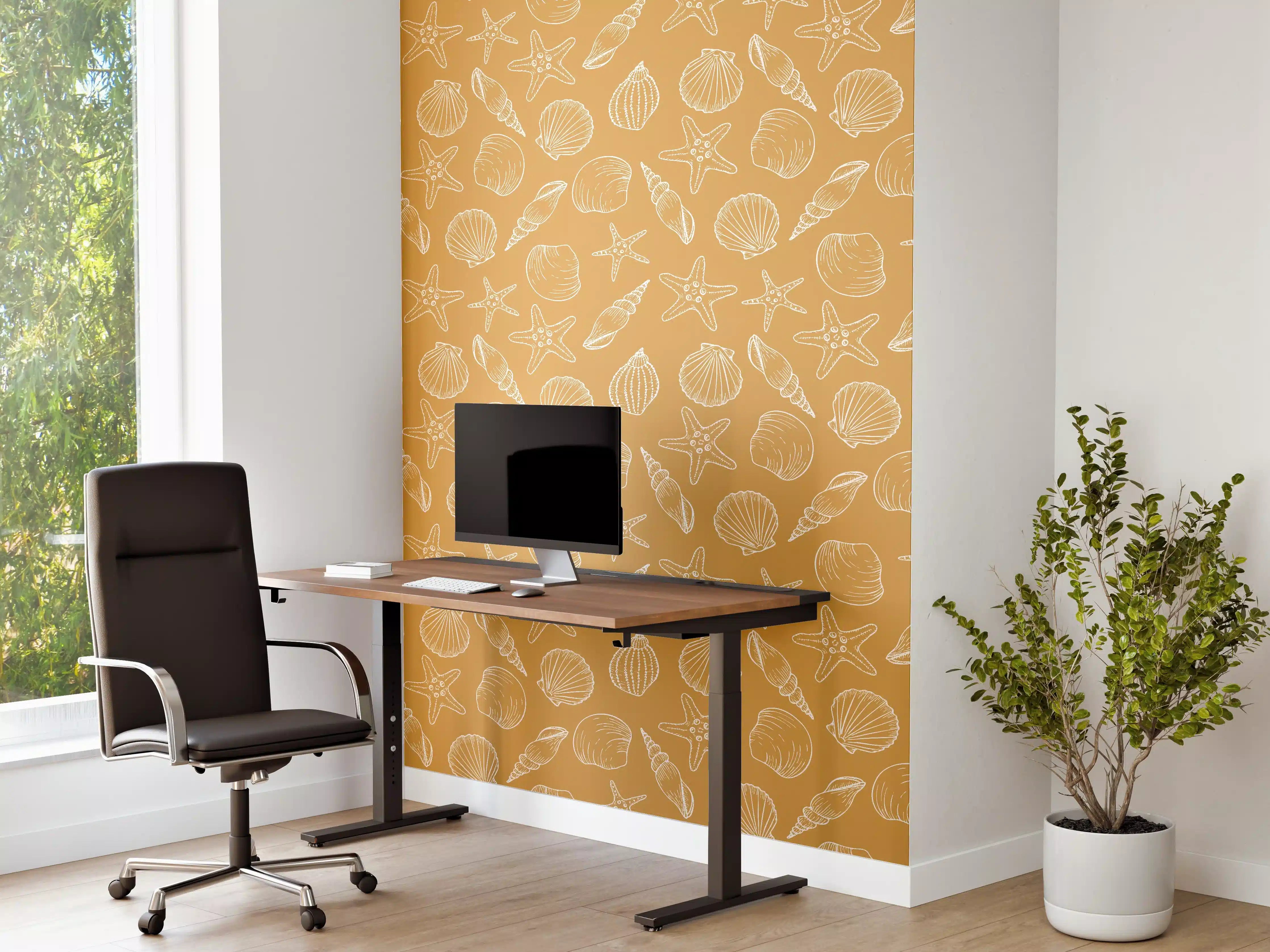 Büro Wandgestaltung - Muschelmuster Amber-Beige