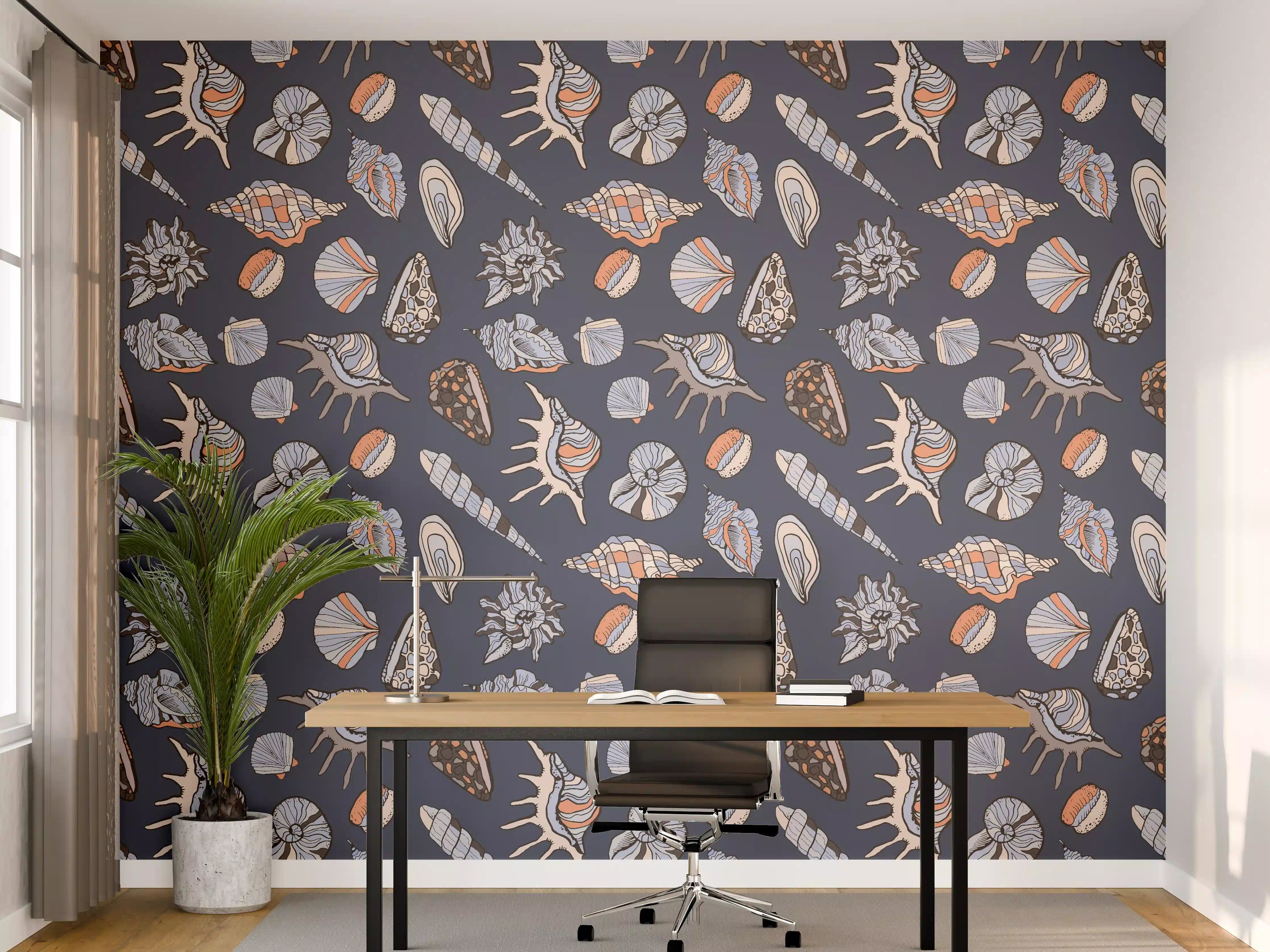 Büro Wandgestaltung - Muschelmuster Navy Beige Orange