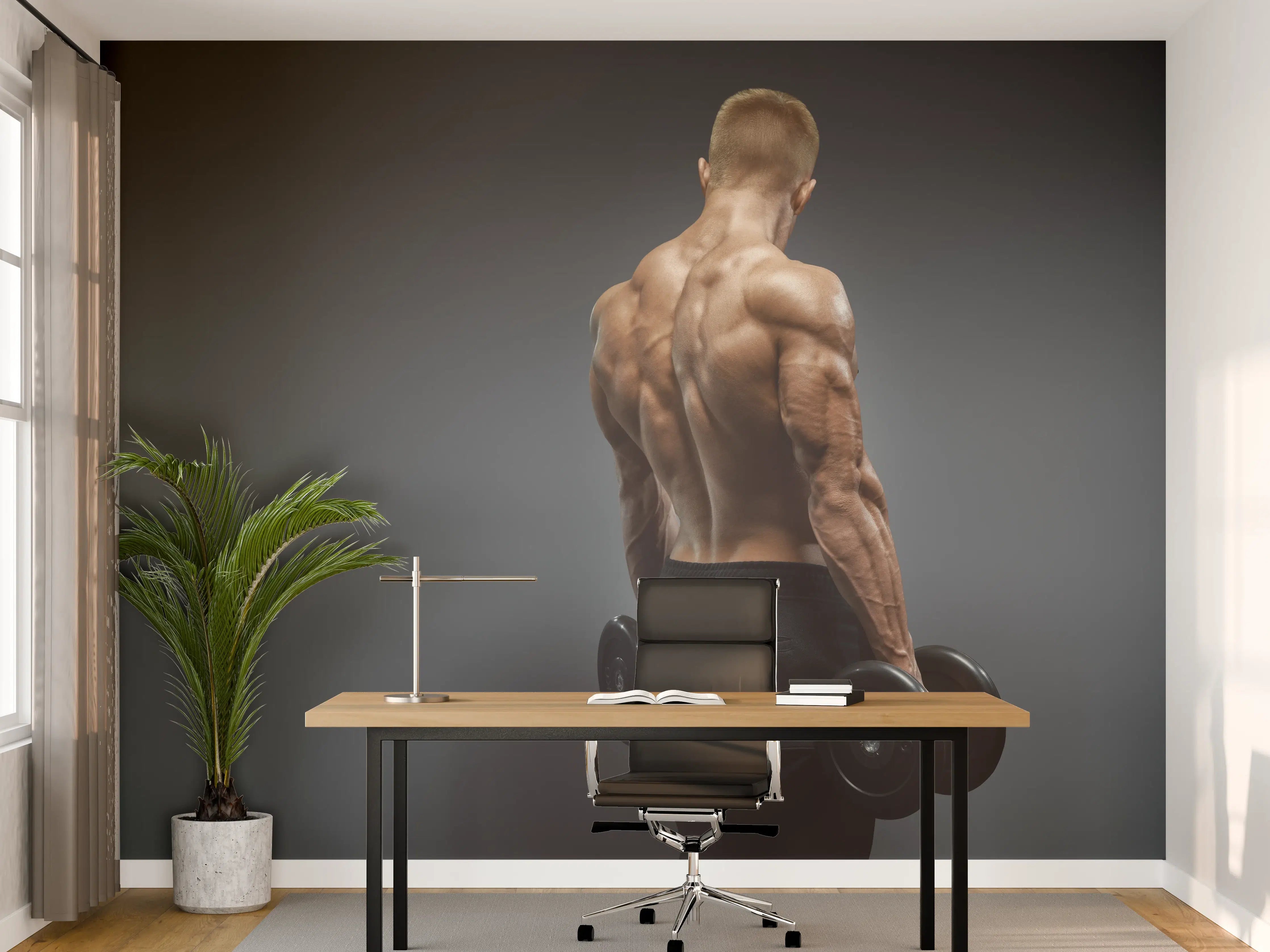 Büro Wandgestaltung - Muskulöser Sportler mit Hanteln