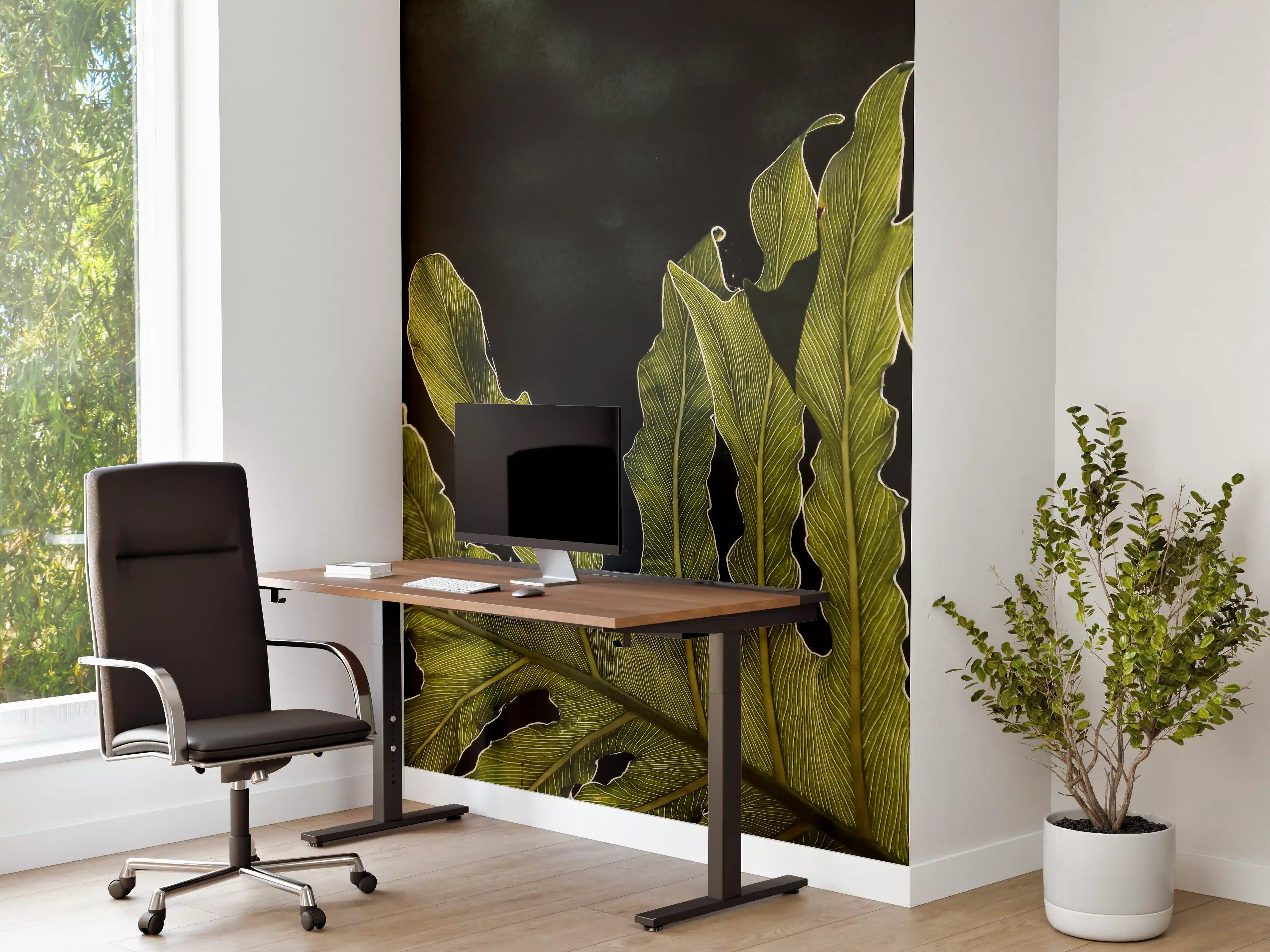 Büro Wandgestaltung - Mystische Grün-Schwarze Blattstruktur