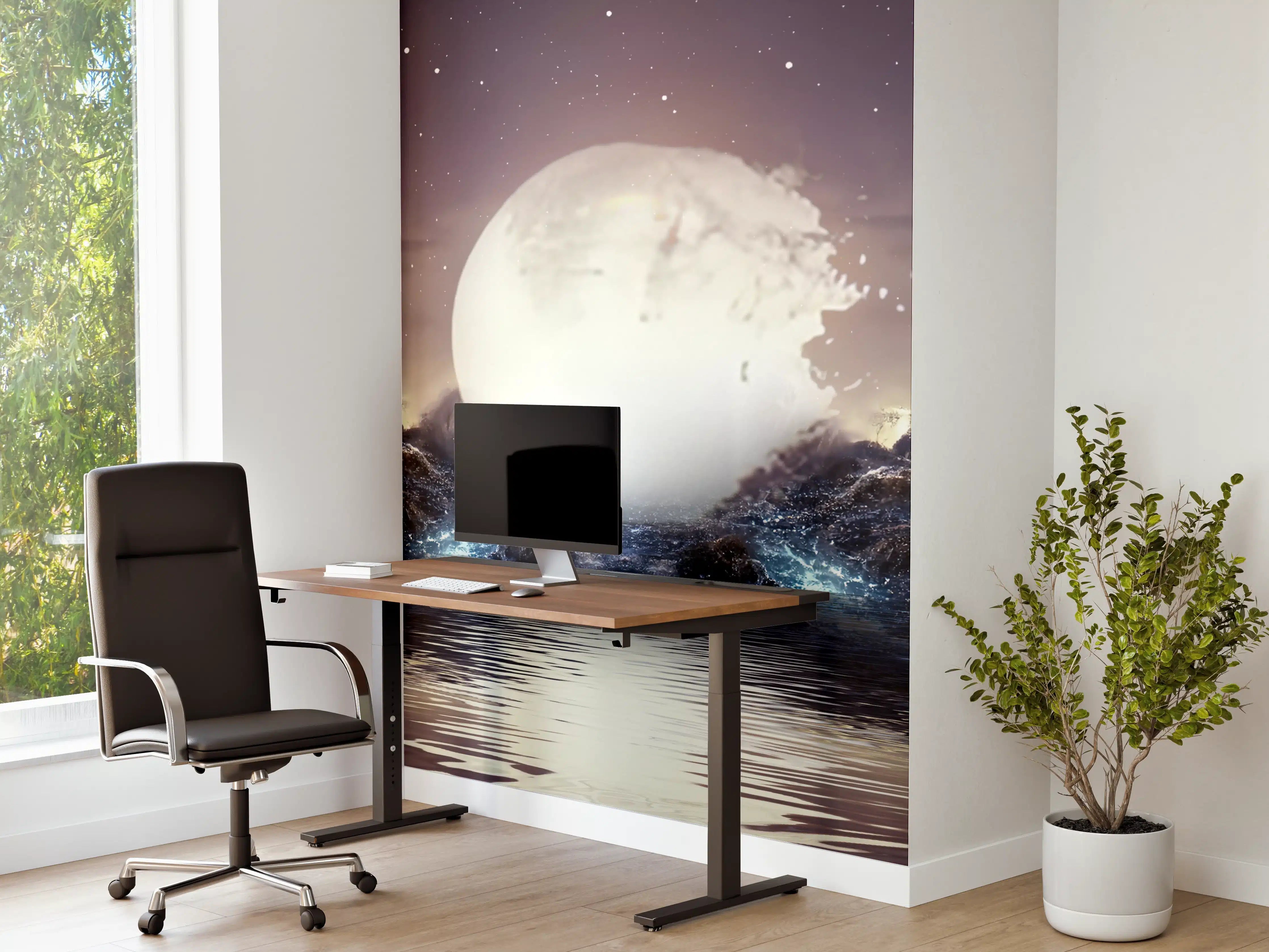 Büro Wandgestaltung - Mystischer Vollmond über Meereswellen
