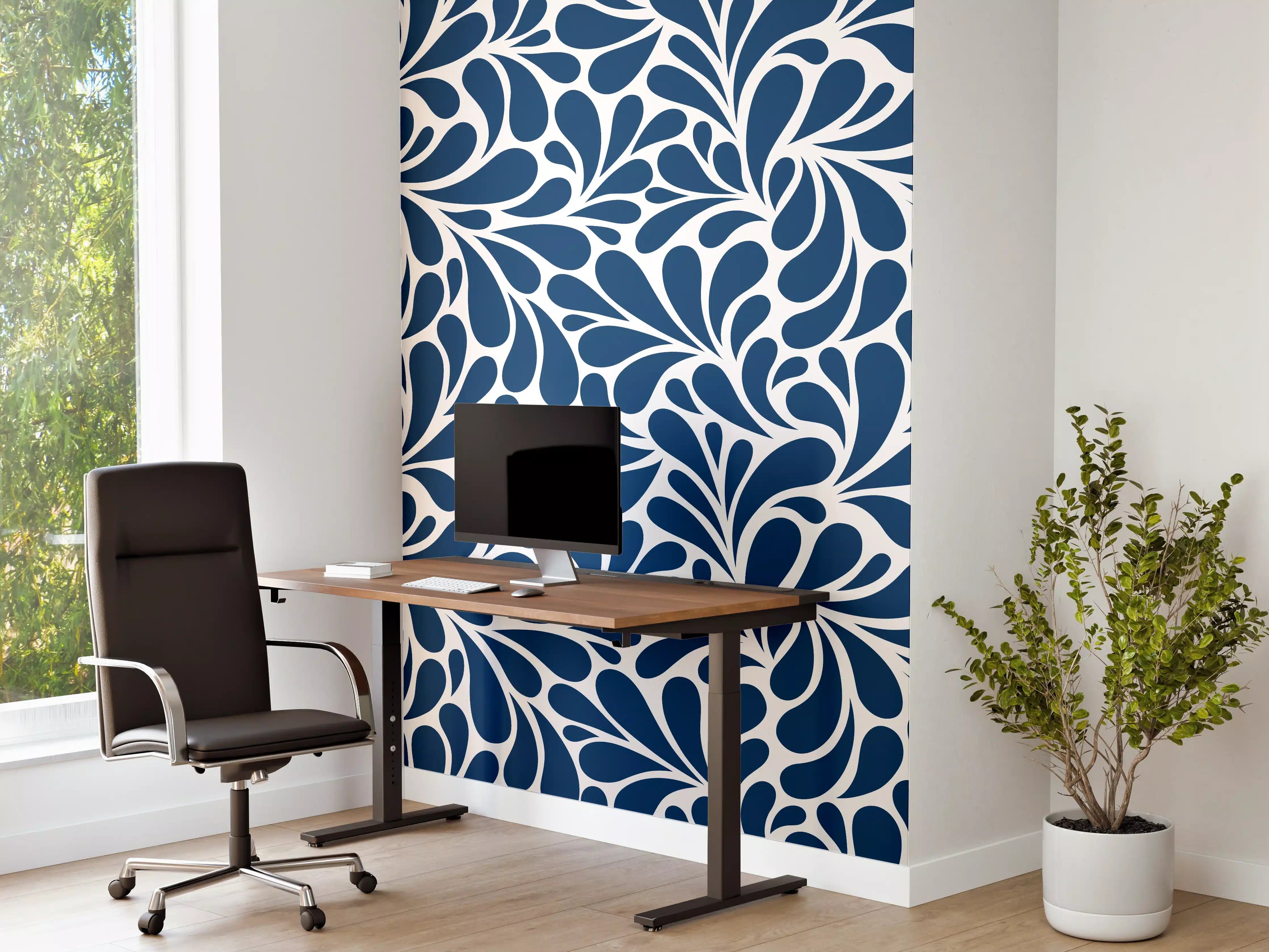 Büro Wandgestaltung - Nachtblaue Blumenmuster-Decke