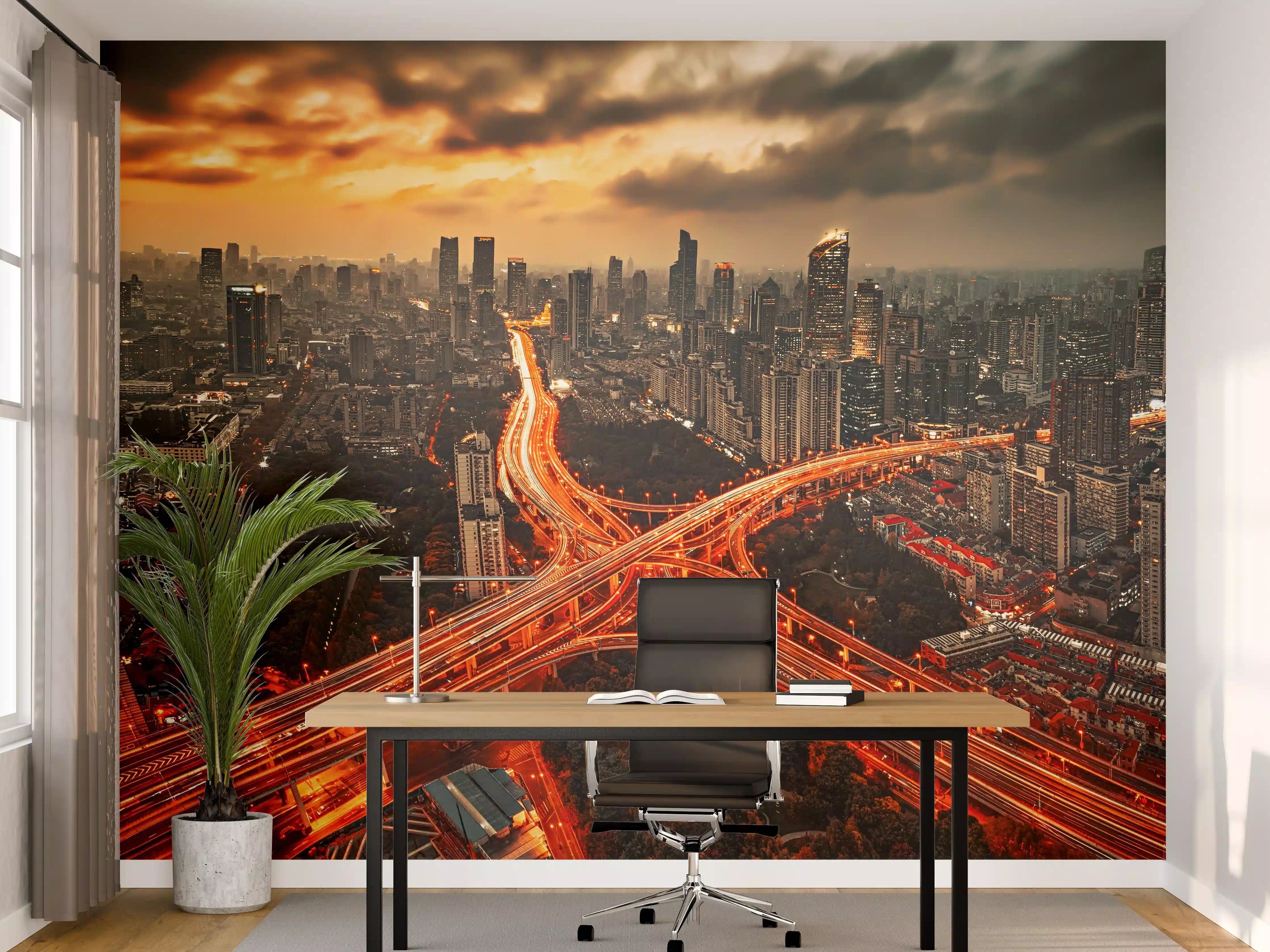 Büro Wandgestaltung - Nächtliches Stadtbild - Shanghai, China