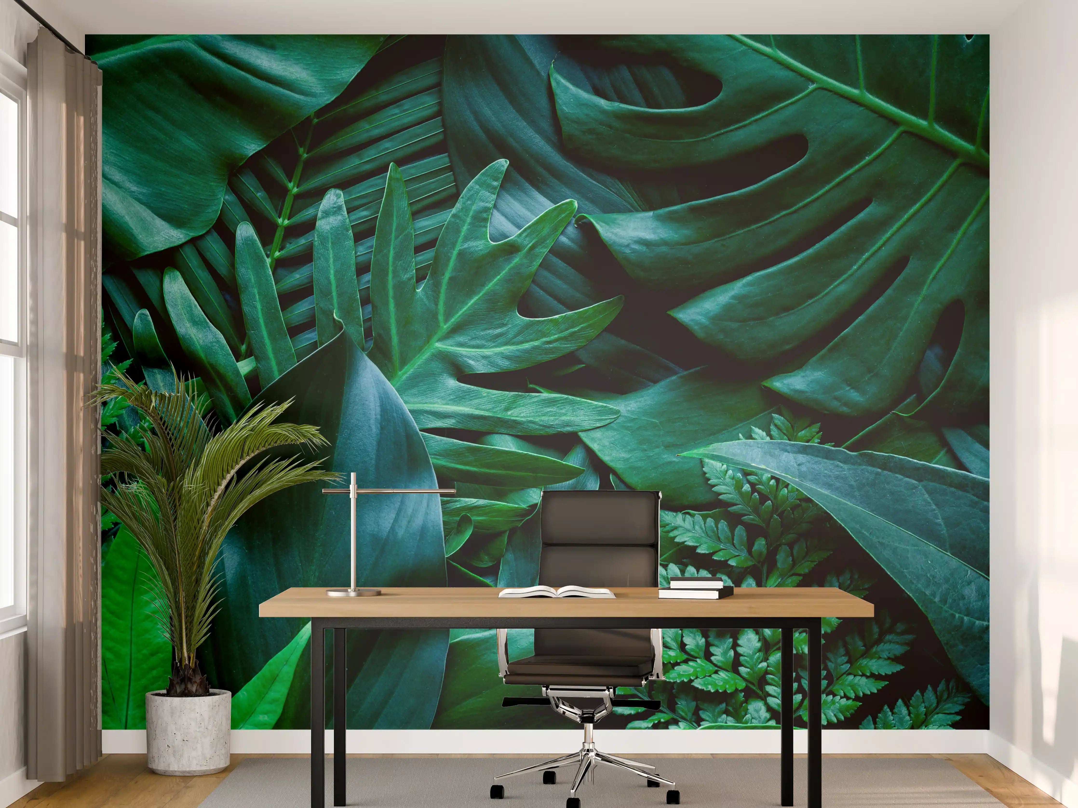 Büro Wandgestaltung - Nahaufnahme von tropischen grünen Blättern