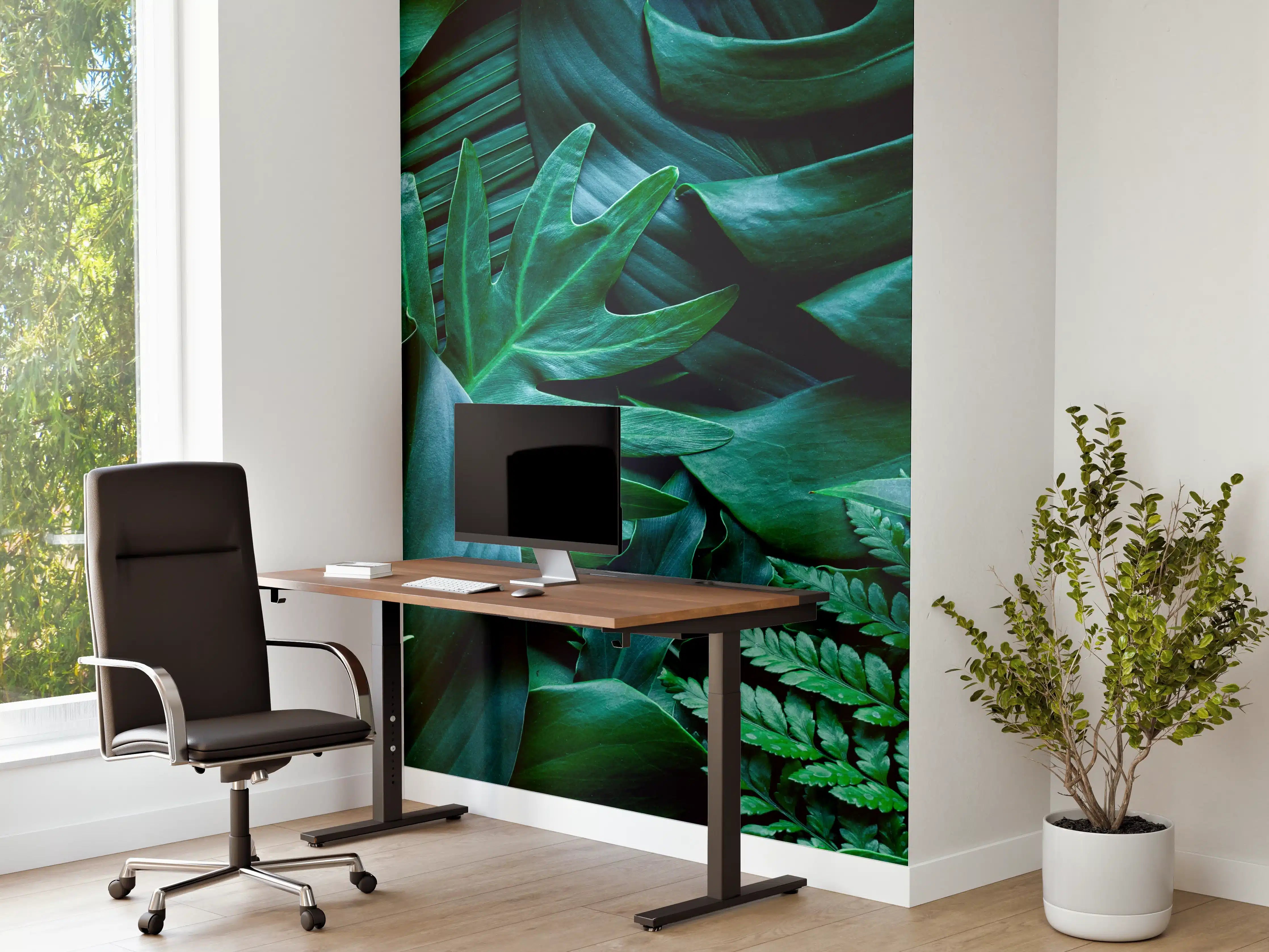 Büro Wandgestaltung - Nahaufnahme von tropischen grünen Blättern