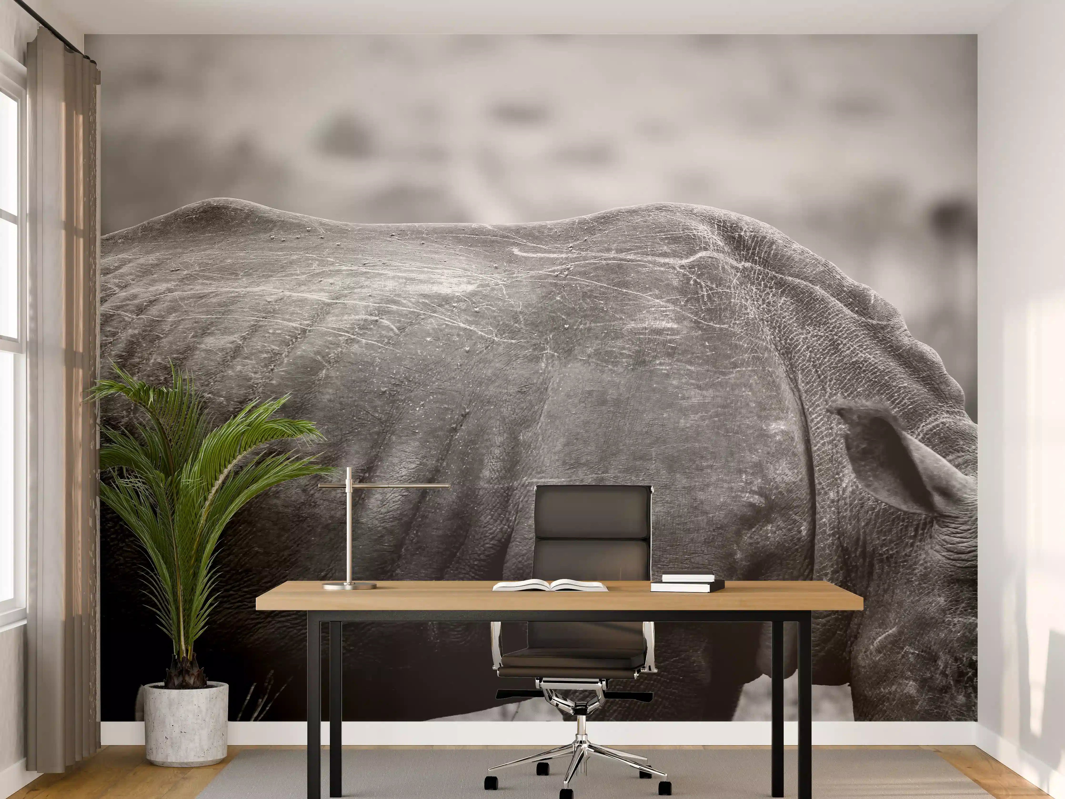 Büro Wandgestaltung - Nashorn - schwarz-weiß