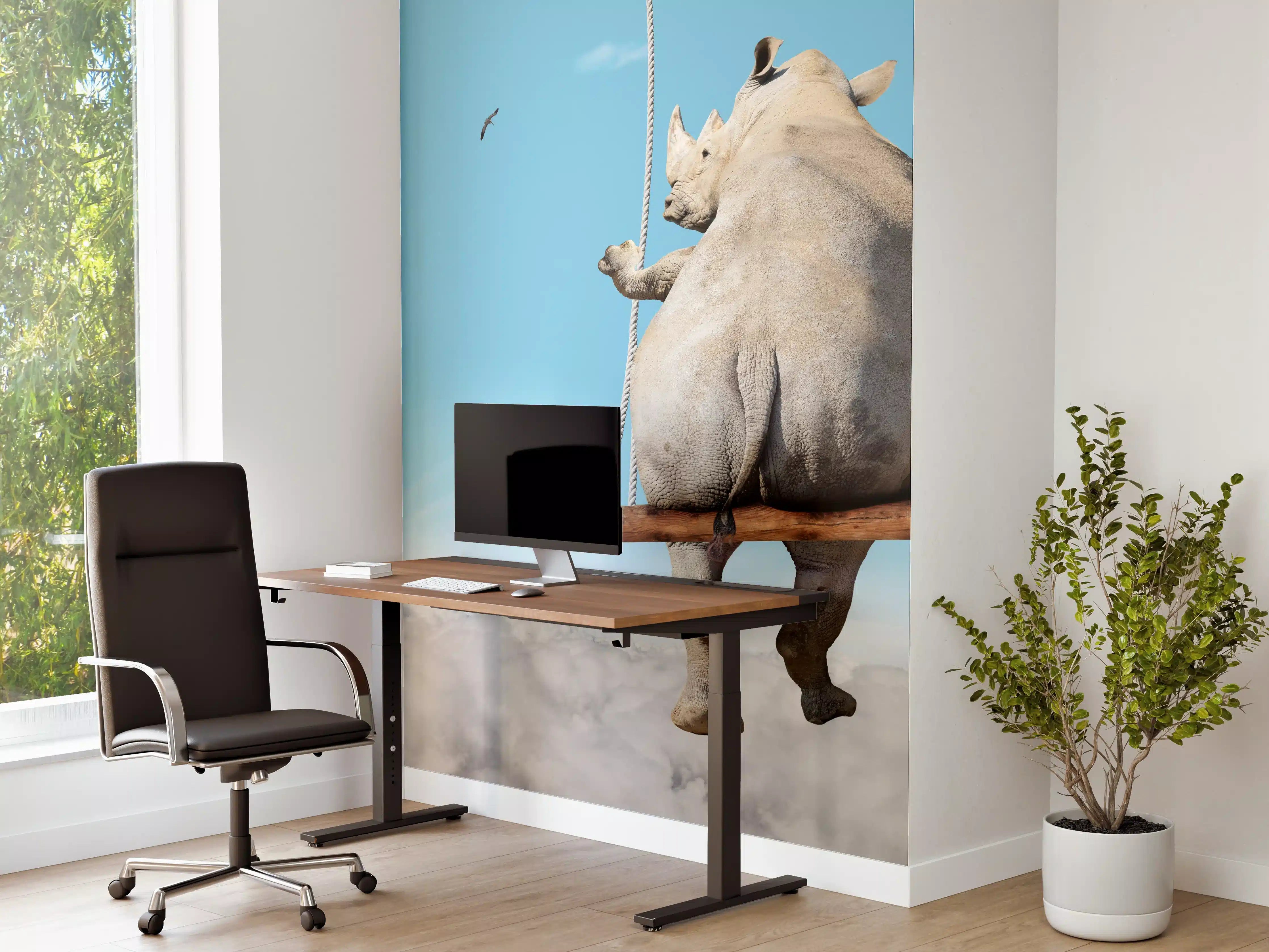Büro Wandgestaltung - Nashorn schaukelt über den Wolken