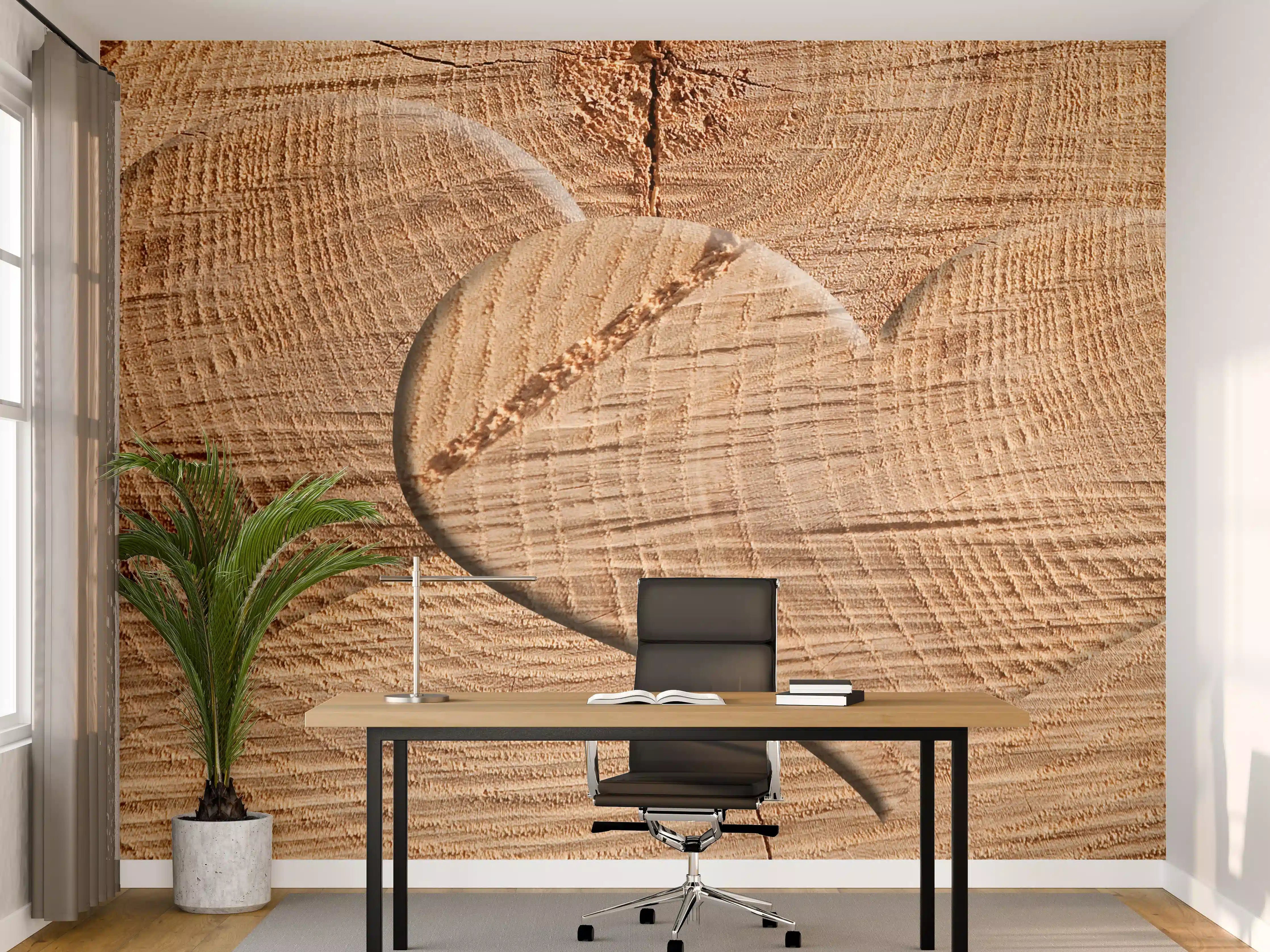 Büro Wandgestaltung - Natürliche Holzherzen mit markanter Maserung