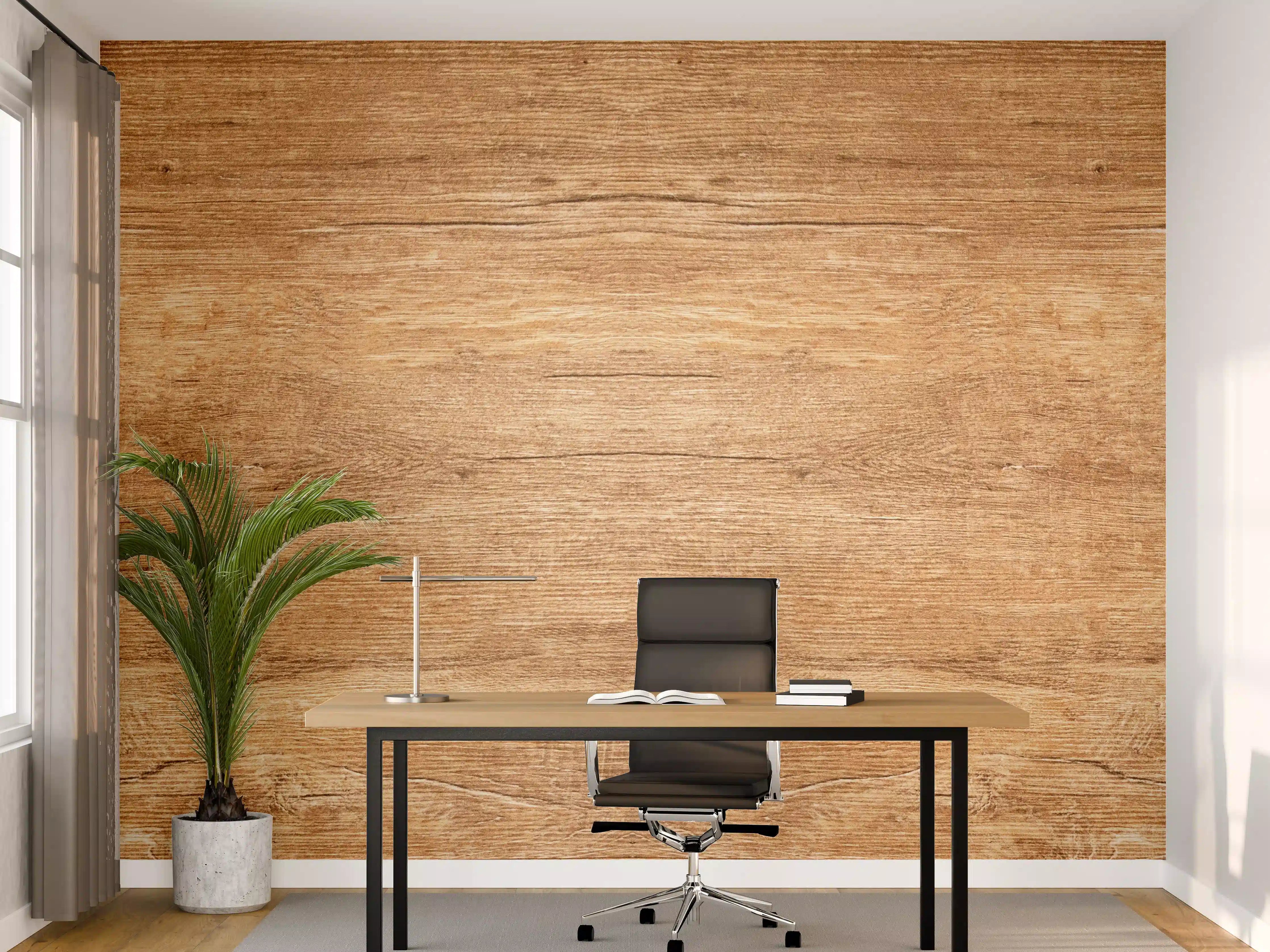 Büro Wandgestaltung - Natürliche Holzoptik, warme Braun- und Beigetöne