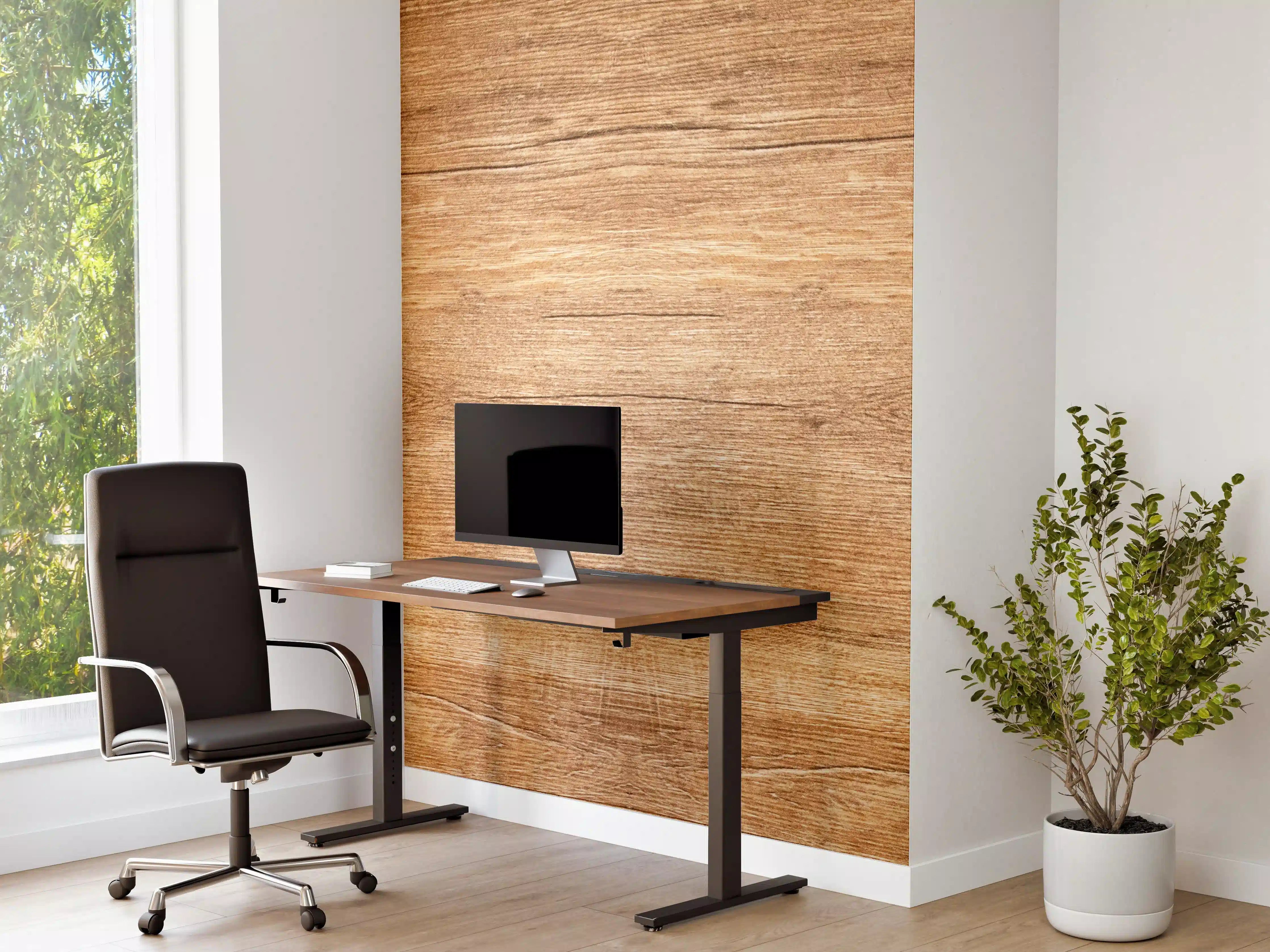 Büro Wandgestaltung - Natürliche Holzoptik, warme Braun- und Beigetöne