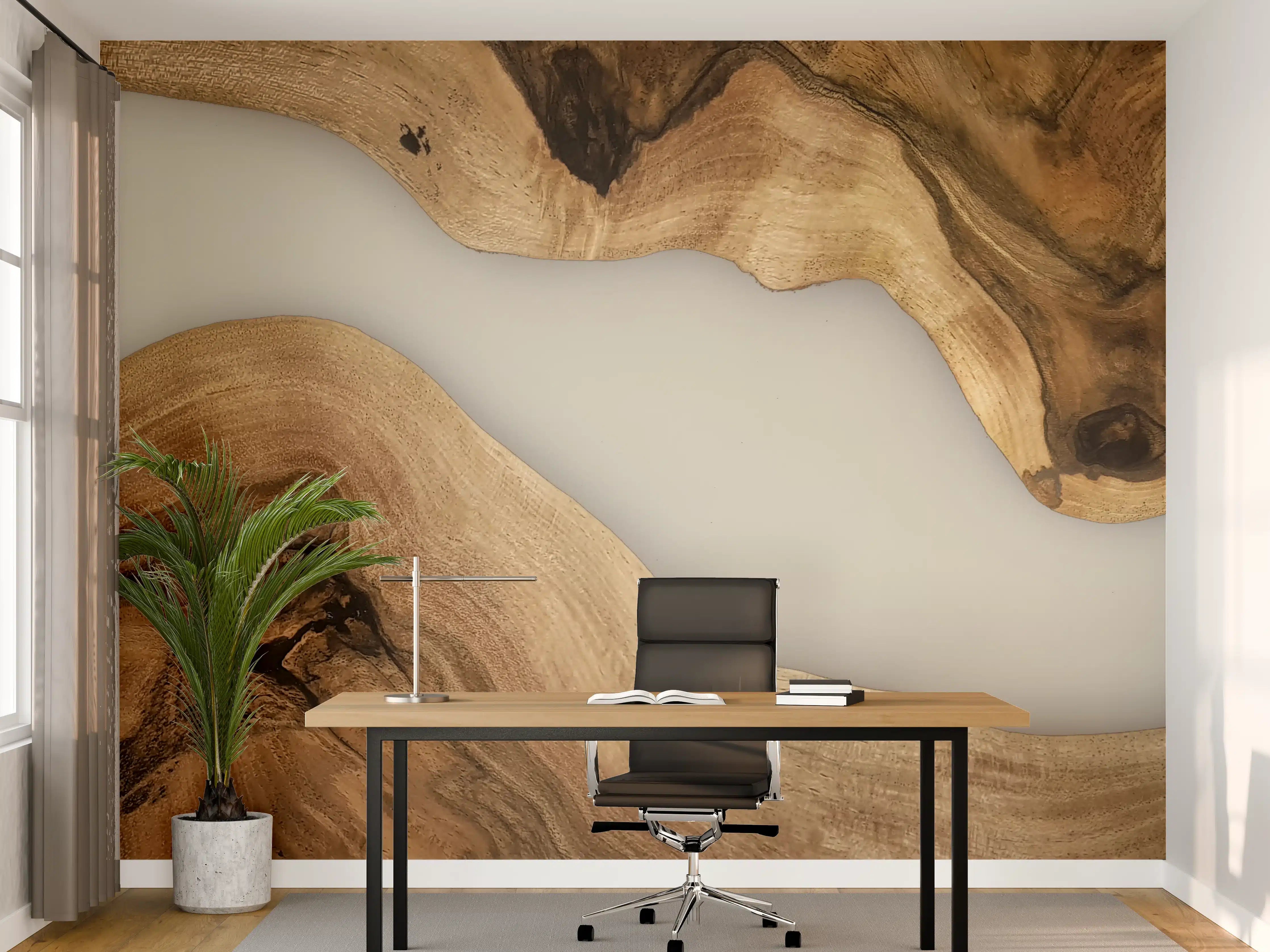 Büro Wandgestaltung - Natürliche Holzstruktur mit warmen Brauntönen