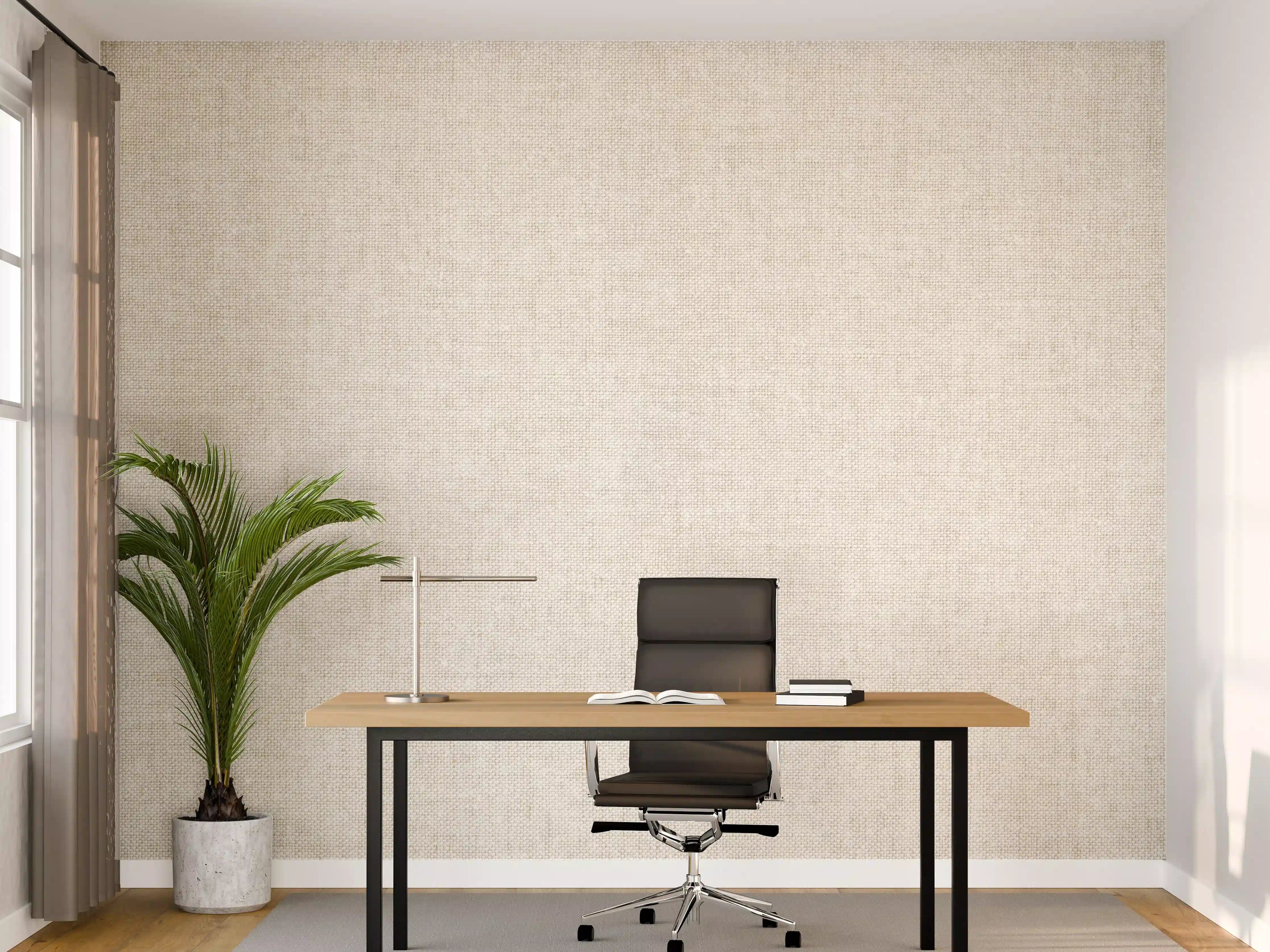 Büro Wandgestaltung - Naturbelassene Stofftextur in Grau-Beige
