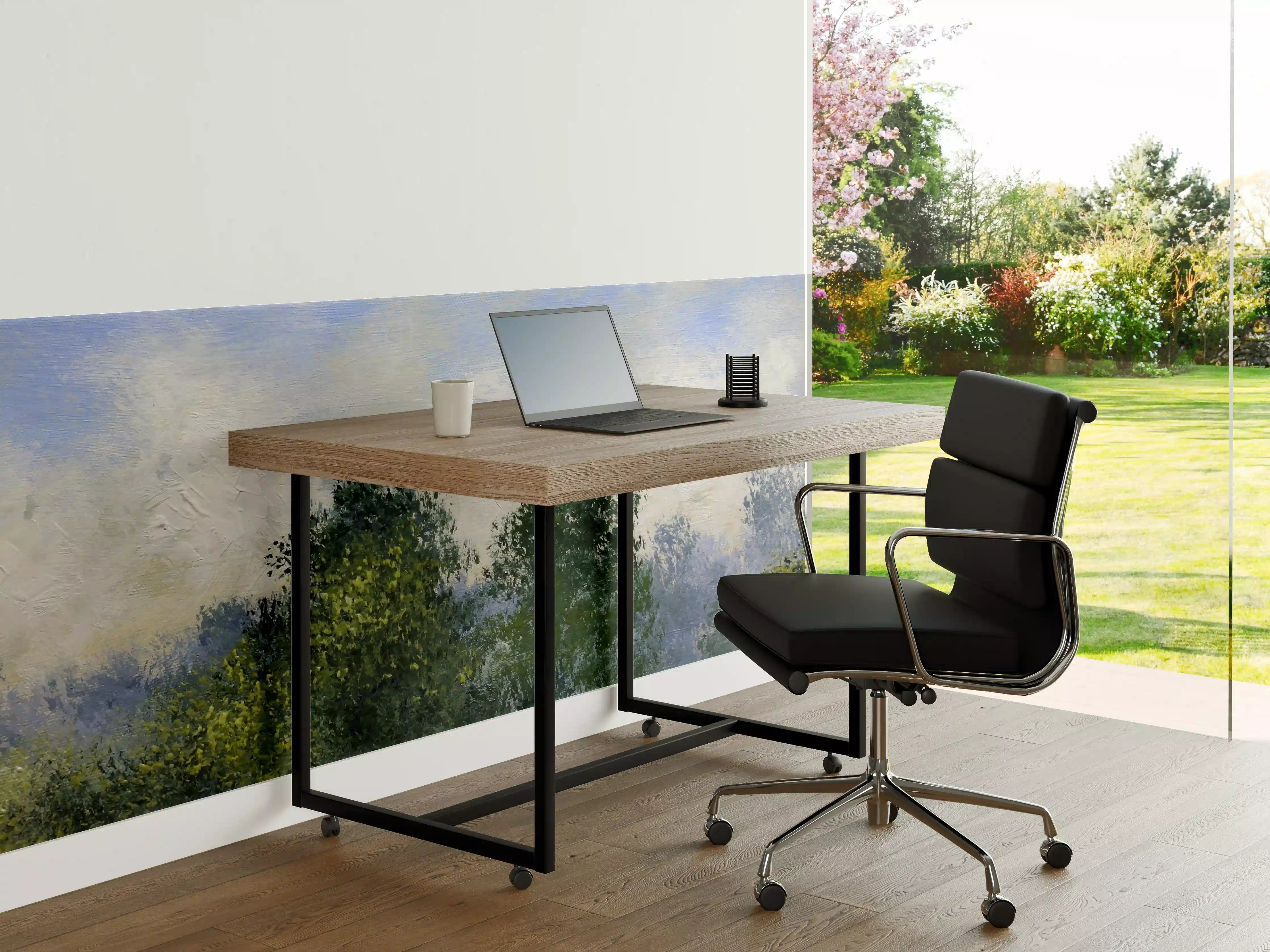 Büro Wandgestaltung - Nebelüberzogene Baumlandschaft in sanften Grüntönen