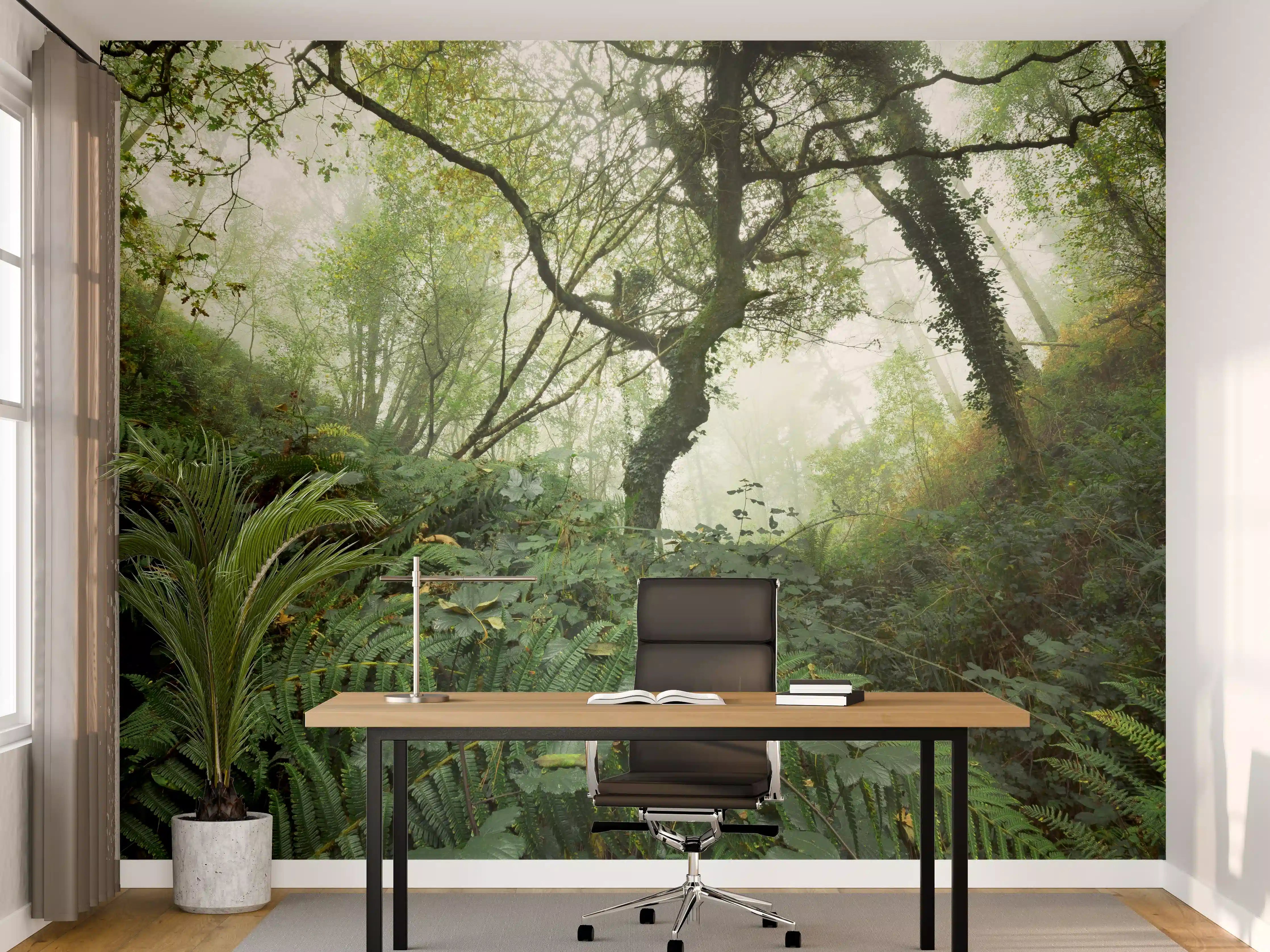 Büro Wandgestaltung - Nebelwald Grüntöne Herbst