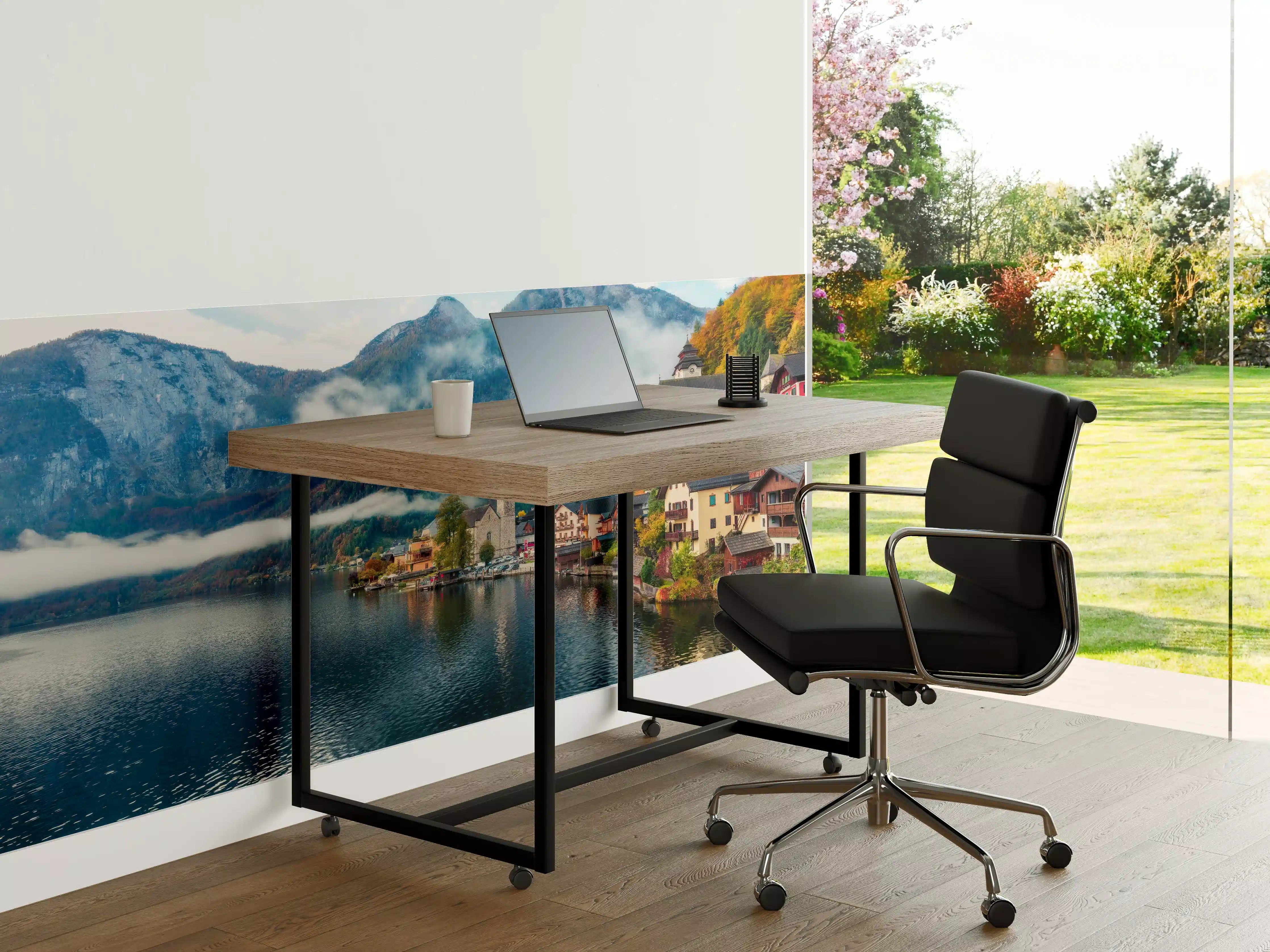 Büro Wandgestaltung - Neblige Herbstszene am Hallstätter See