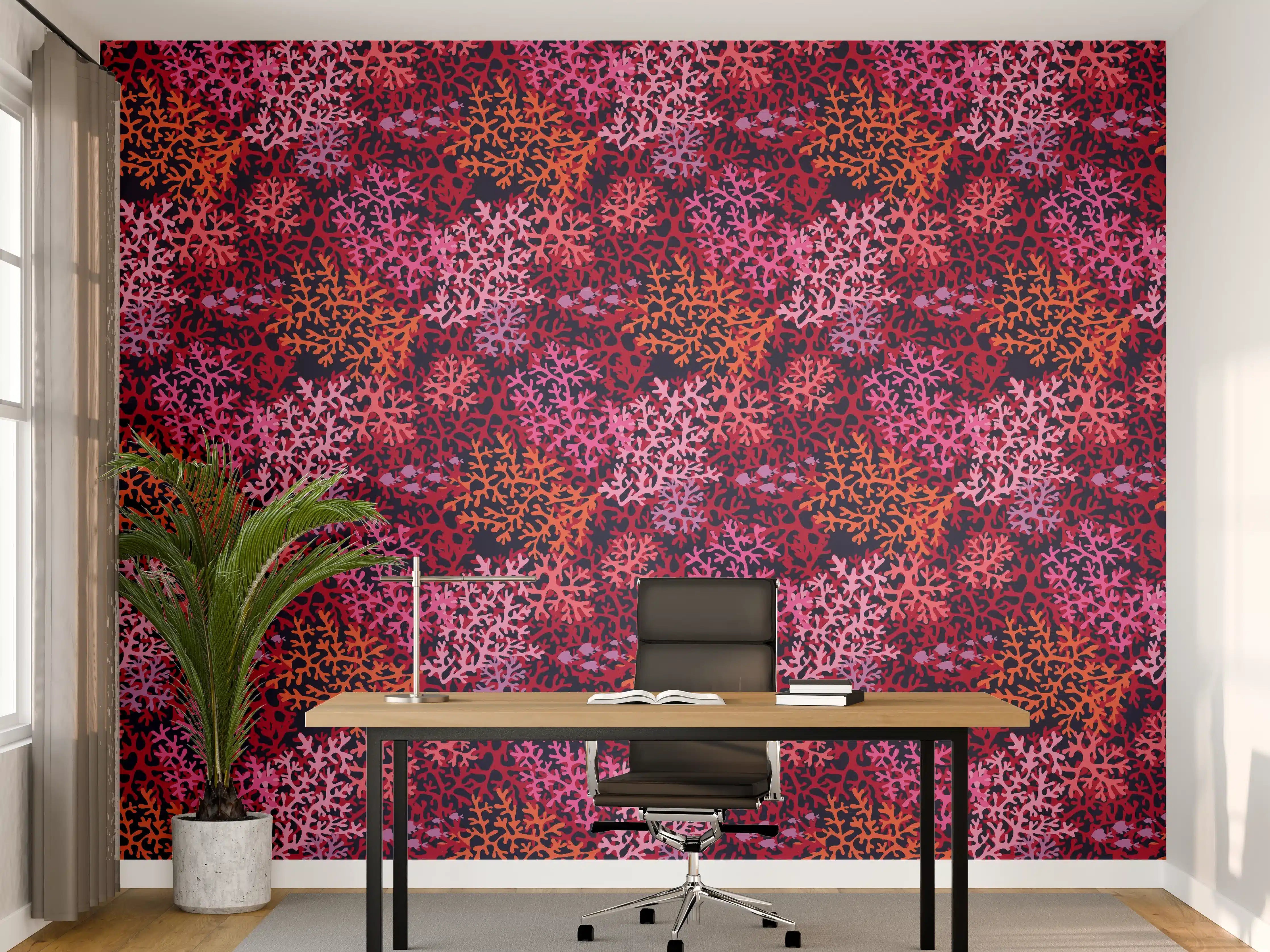 Büro Wandgestaltung - Neon-Korallen Pink Muster