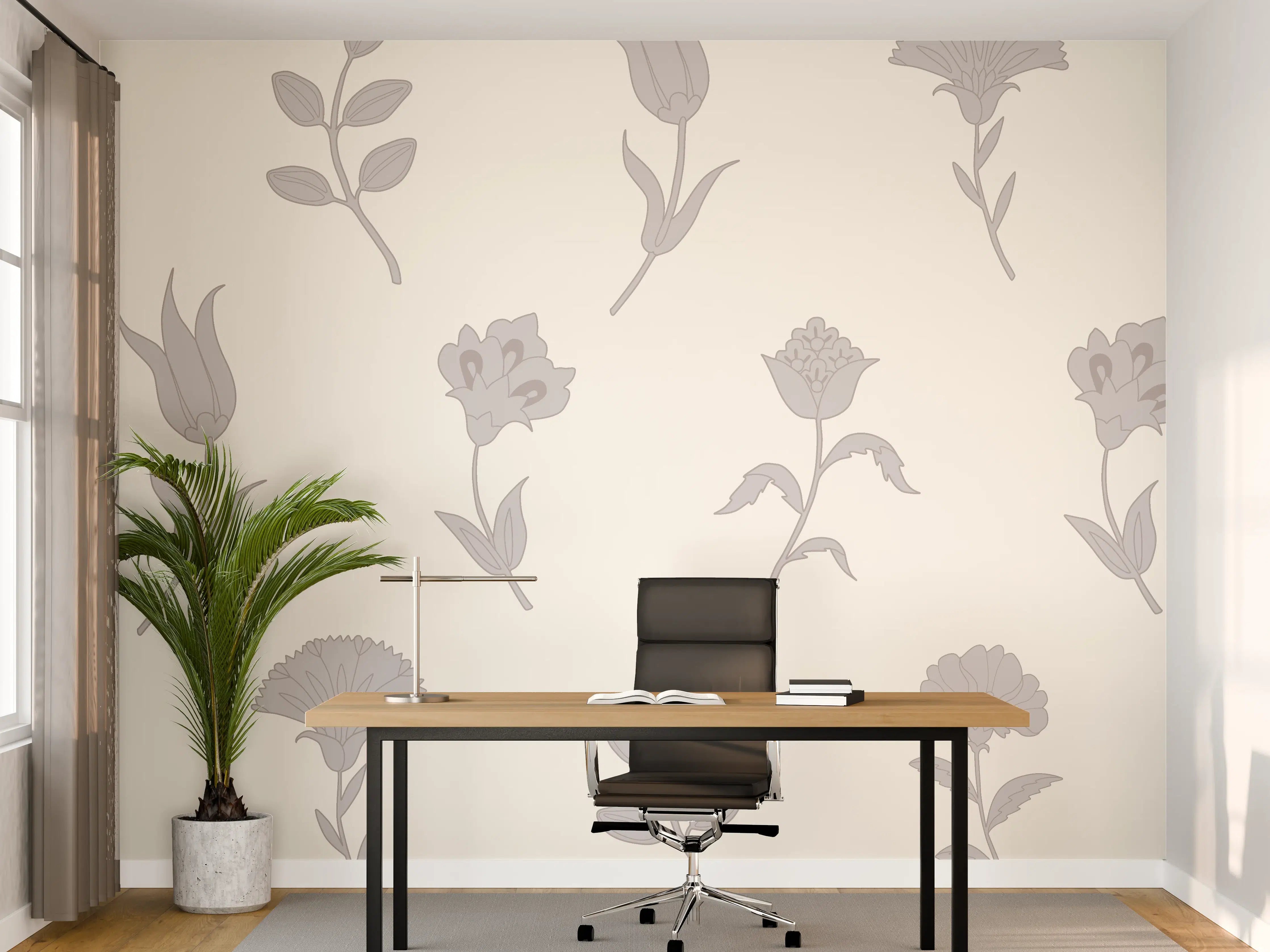 Büro Wandgestaltung - Neutral-Weißes Blumenmuster