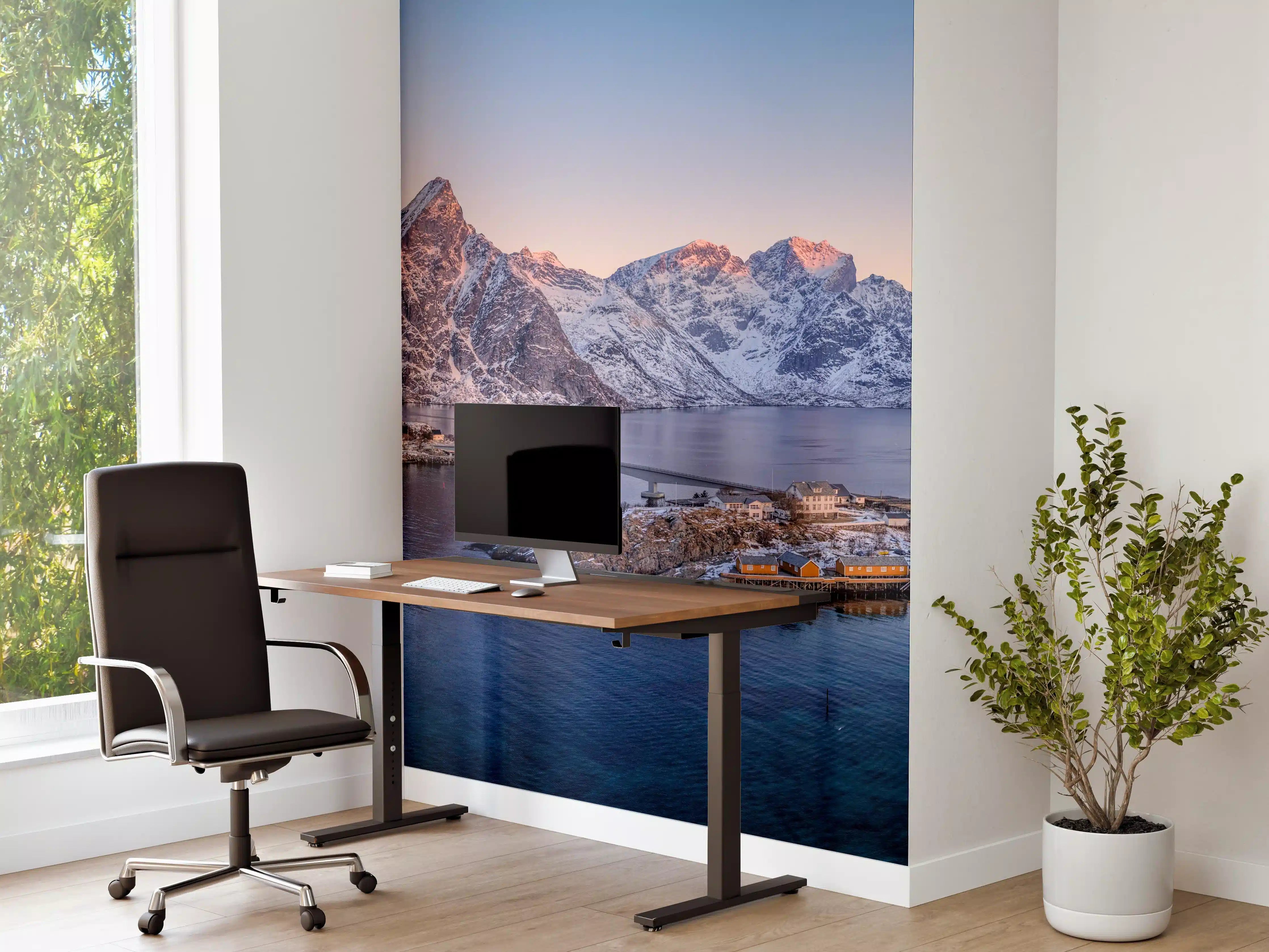 Büro Wandgestaltung - Norwegen Fjord Panorama Blau-Weiß