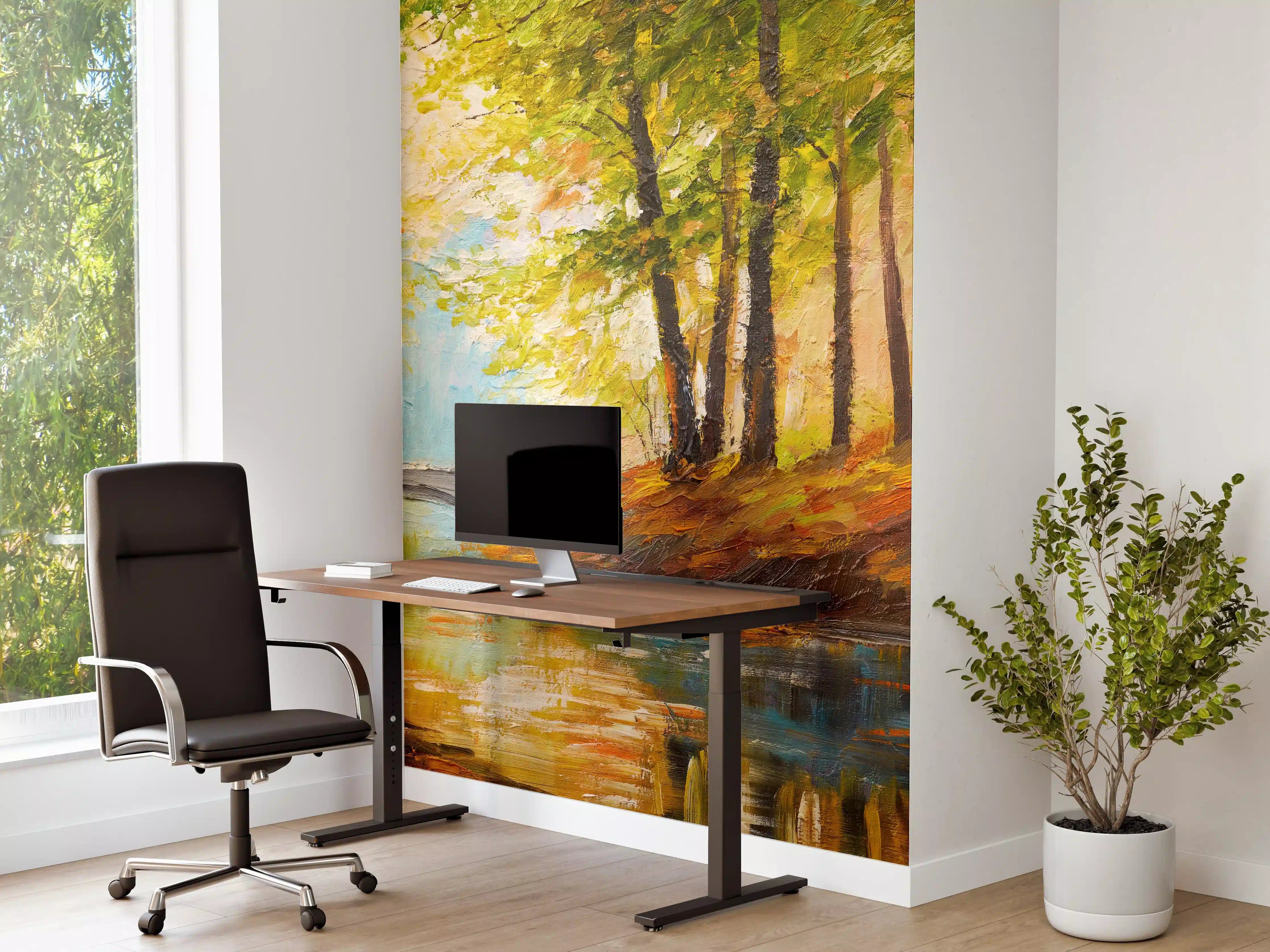 Büro Wandgestaltung - Ölgemälde Herbst Wald mit Fluss