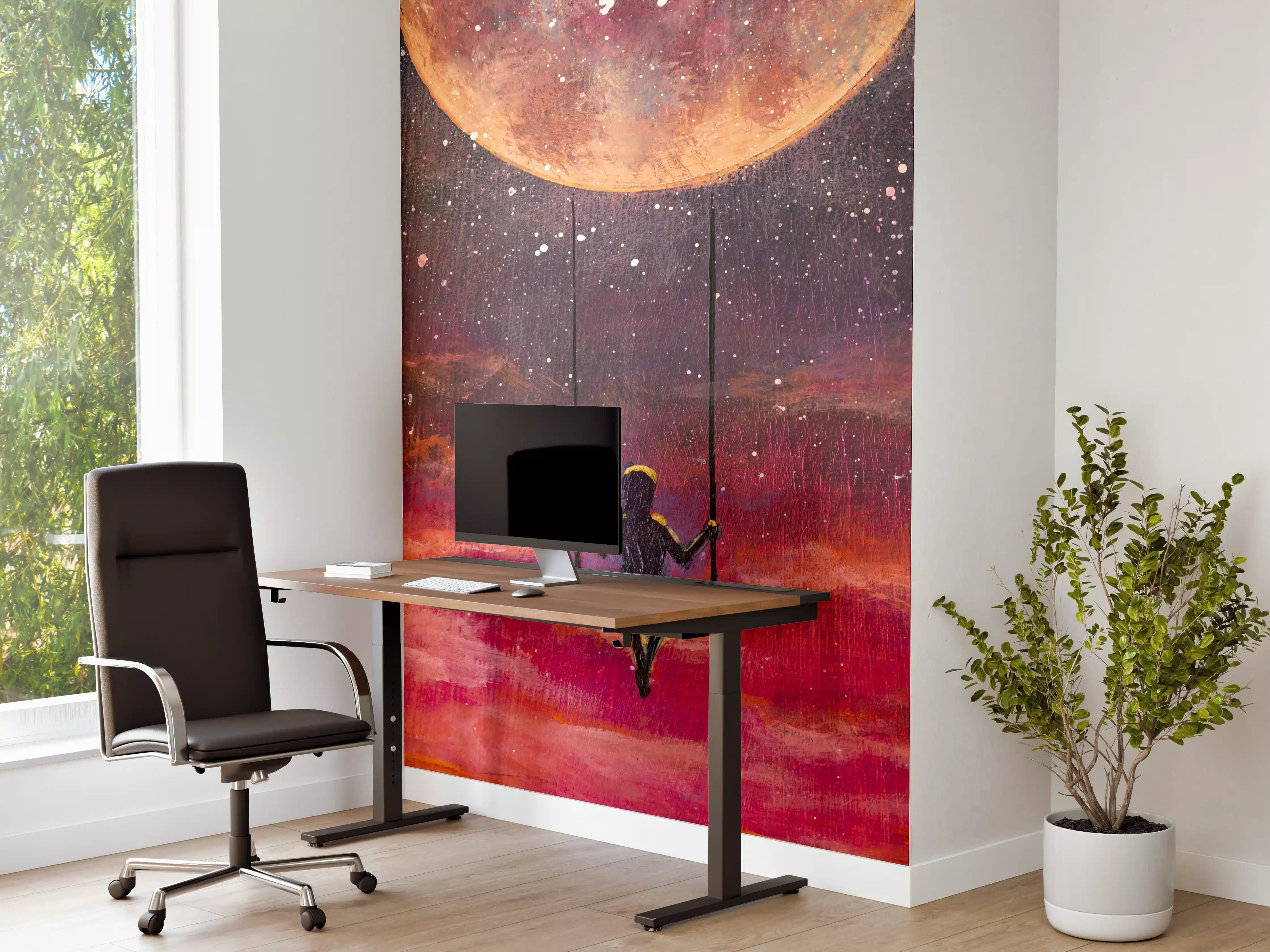 Büro Wandgestaltung - Ölgemälde Mädchen schaukelnd auf Mond
