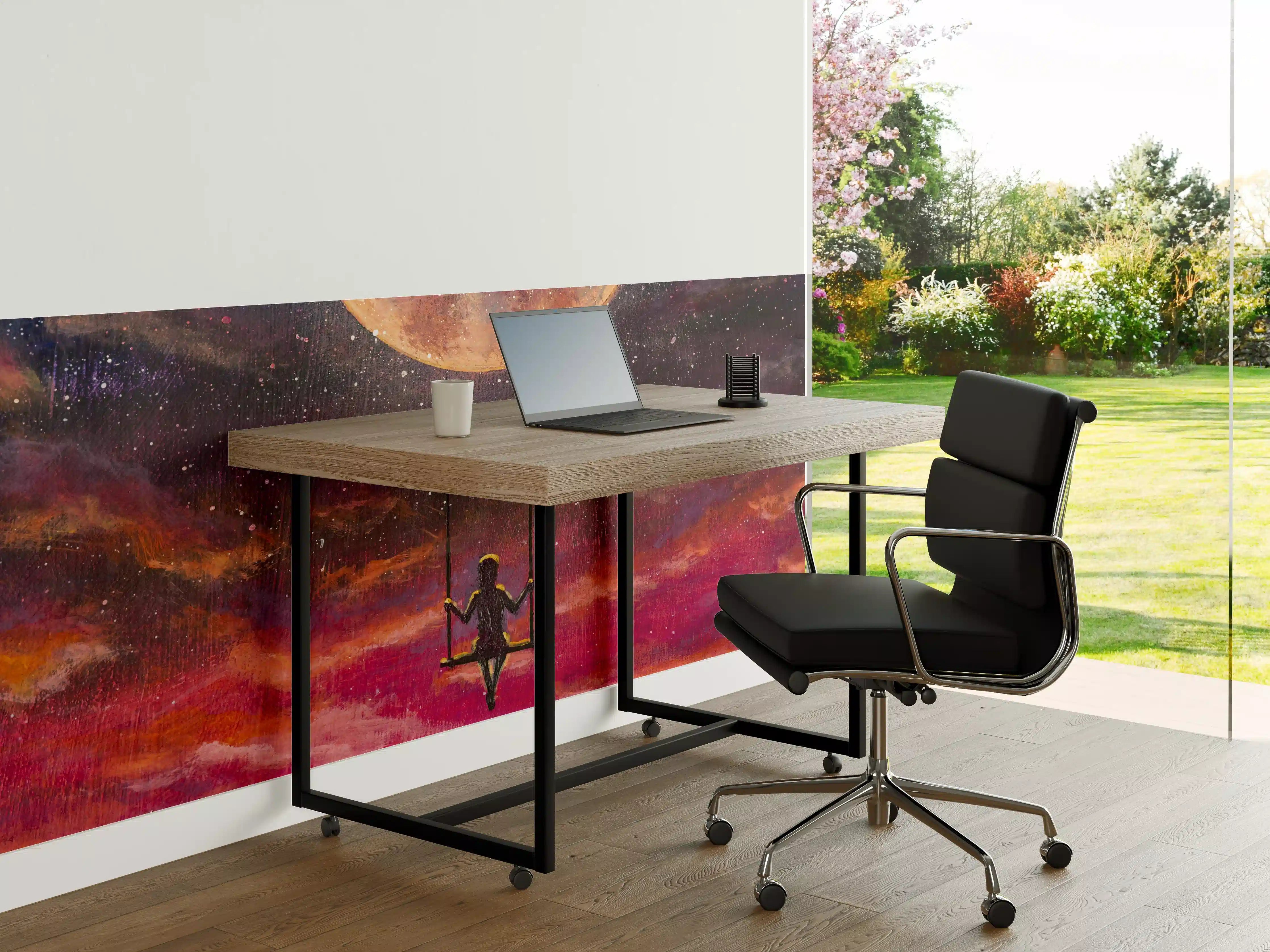 Büro Wandgestaltung - Ölgemälde Mädchen schaukelnd auf Mond