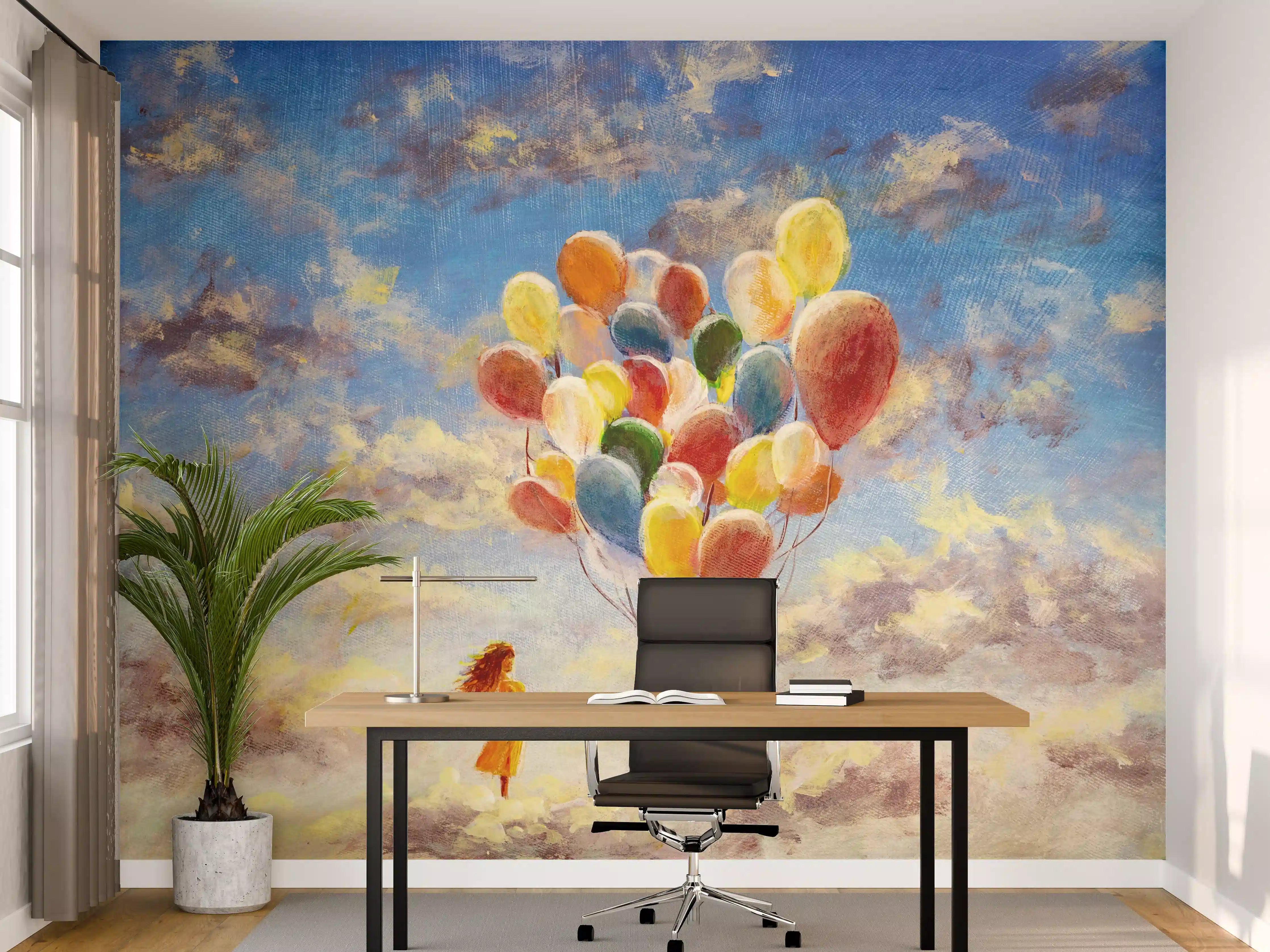 Büro Wandgestaltung - Ölgemälde einer jungen Frau mit Luftballons