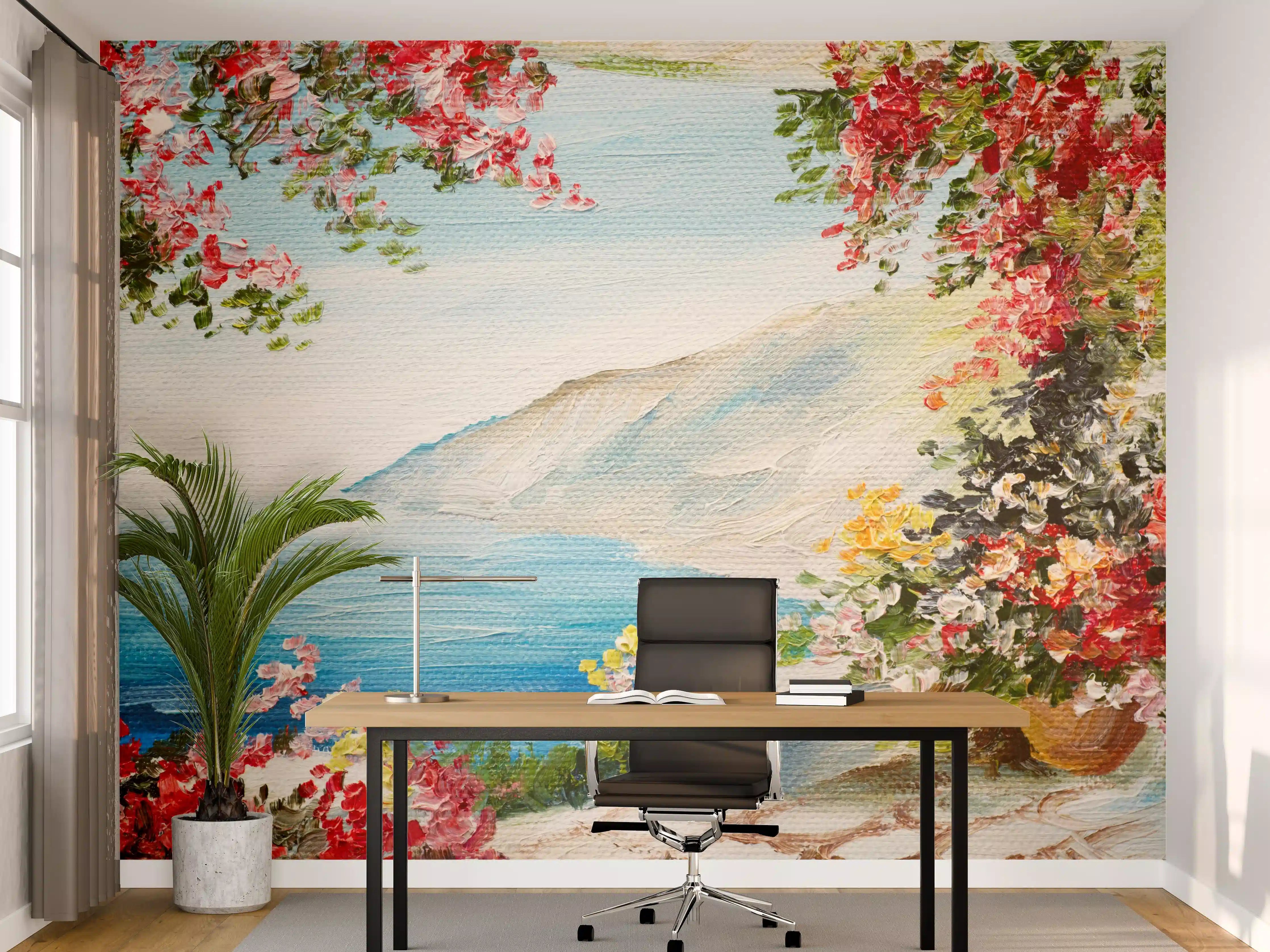 Büro Wandgestaltung - Ölgemälde eines Balkonausblick in Griechenland