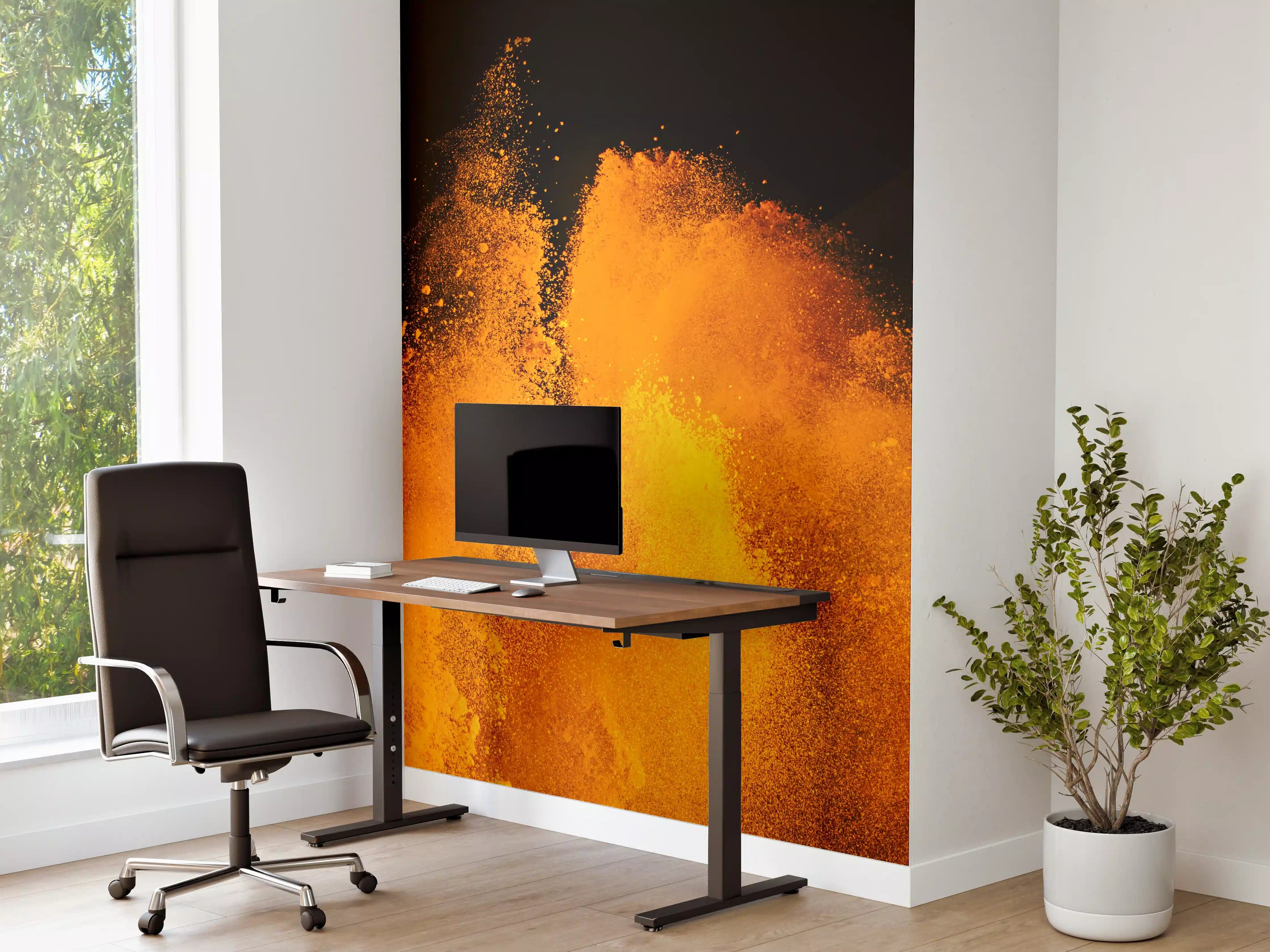 Büro Wandgestaltung - Orange-Rote Holi Farbexplosion